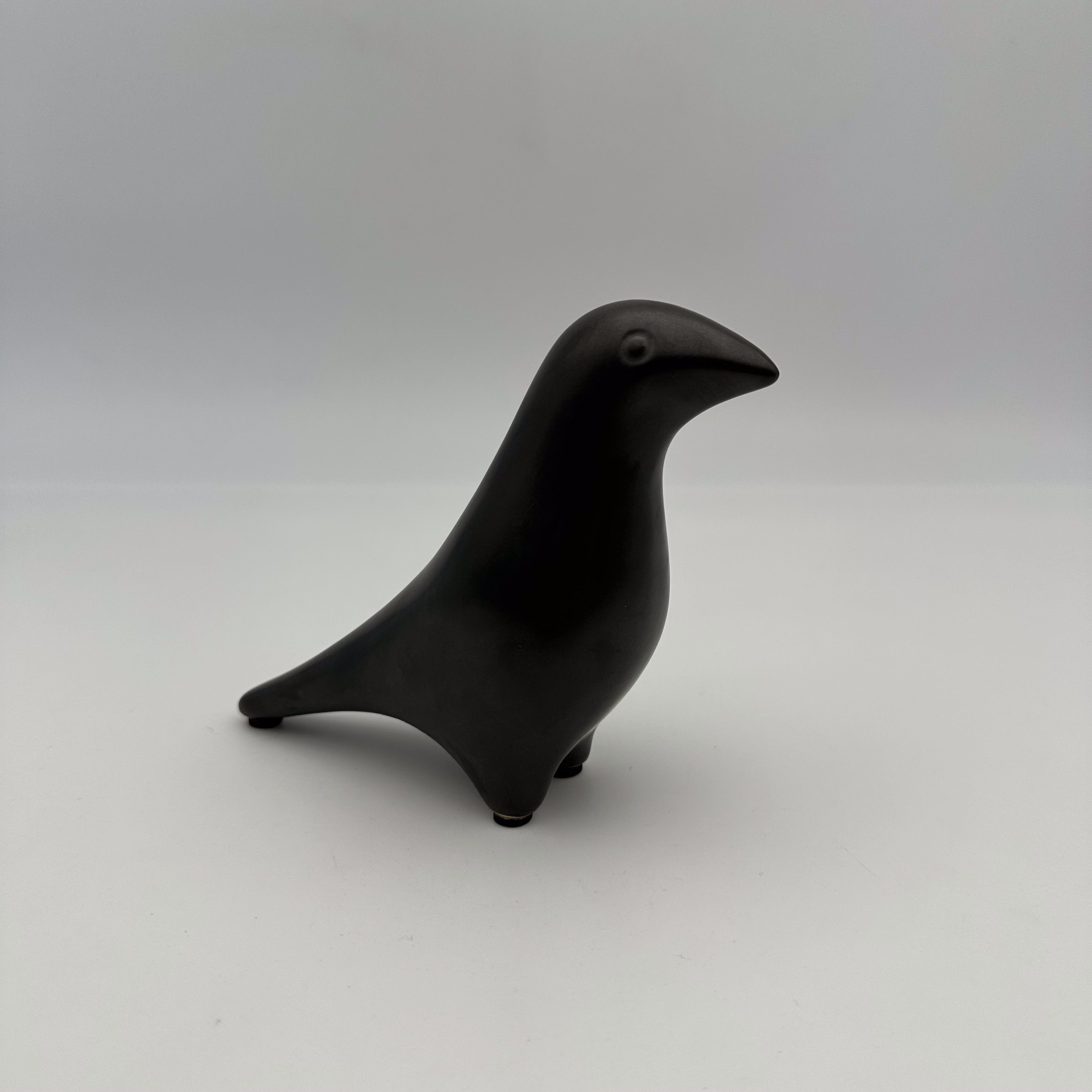 Minimalist Black Ceramic 'Bird' Sculpture, Georges Jouve Style, 1950s-1960s