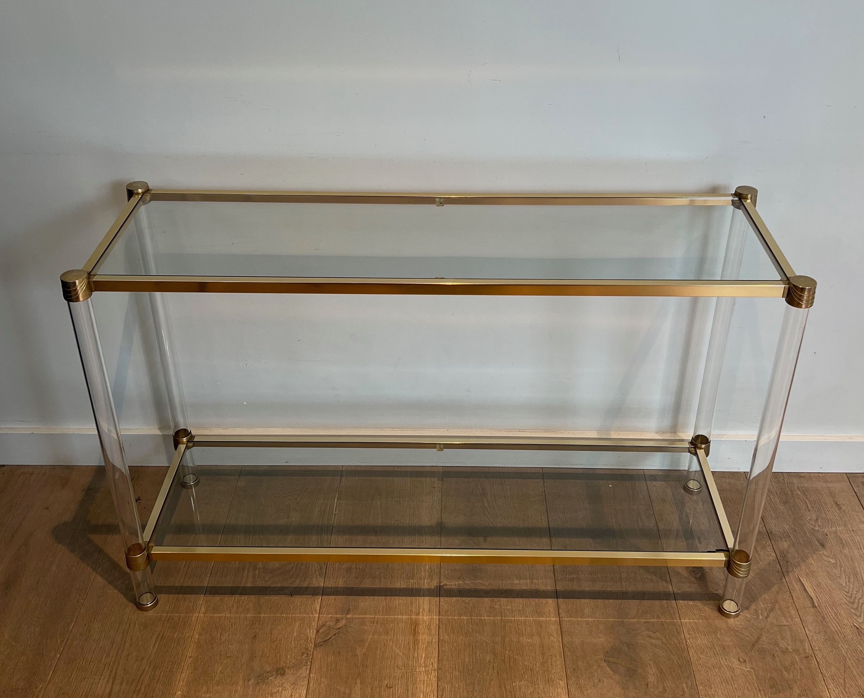 Lucite and Gilt Metal Console. Circa 1970