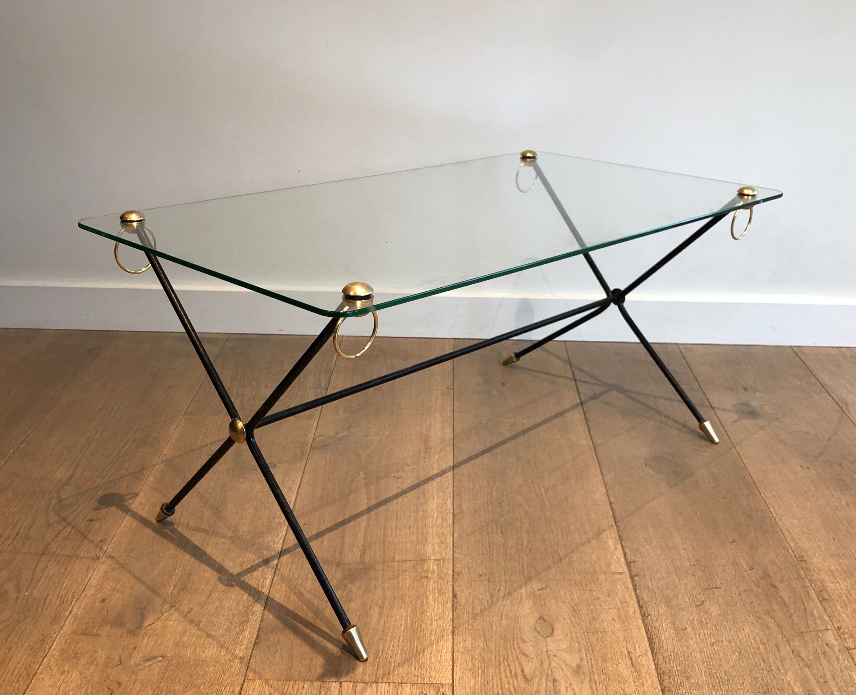 Lacquered Metal, Brass and Glass Coffee Table by Jacques Adnet