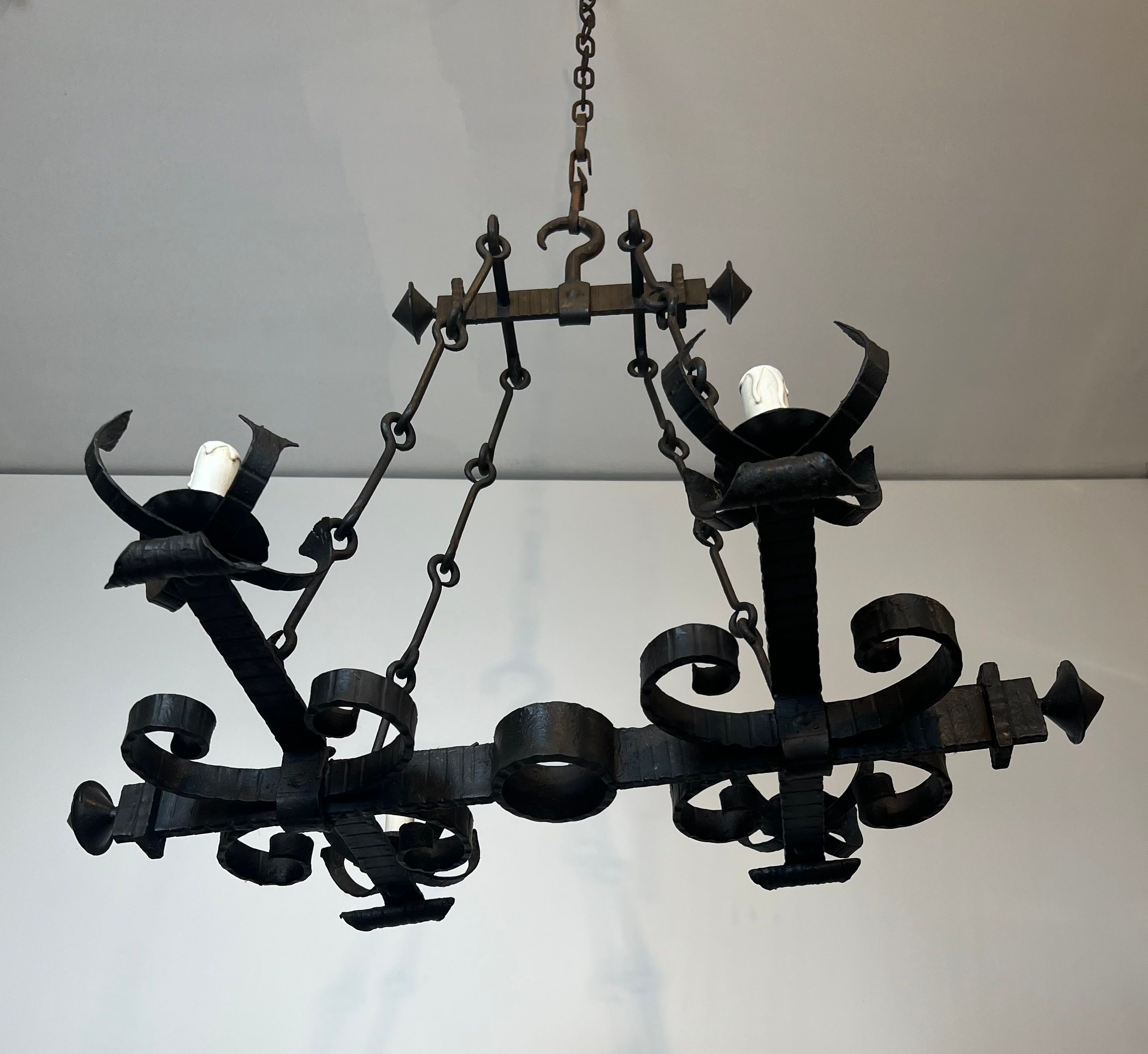 4 Lights Gothic Style Wrought Iron Chandelier