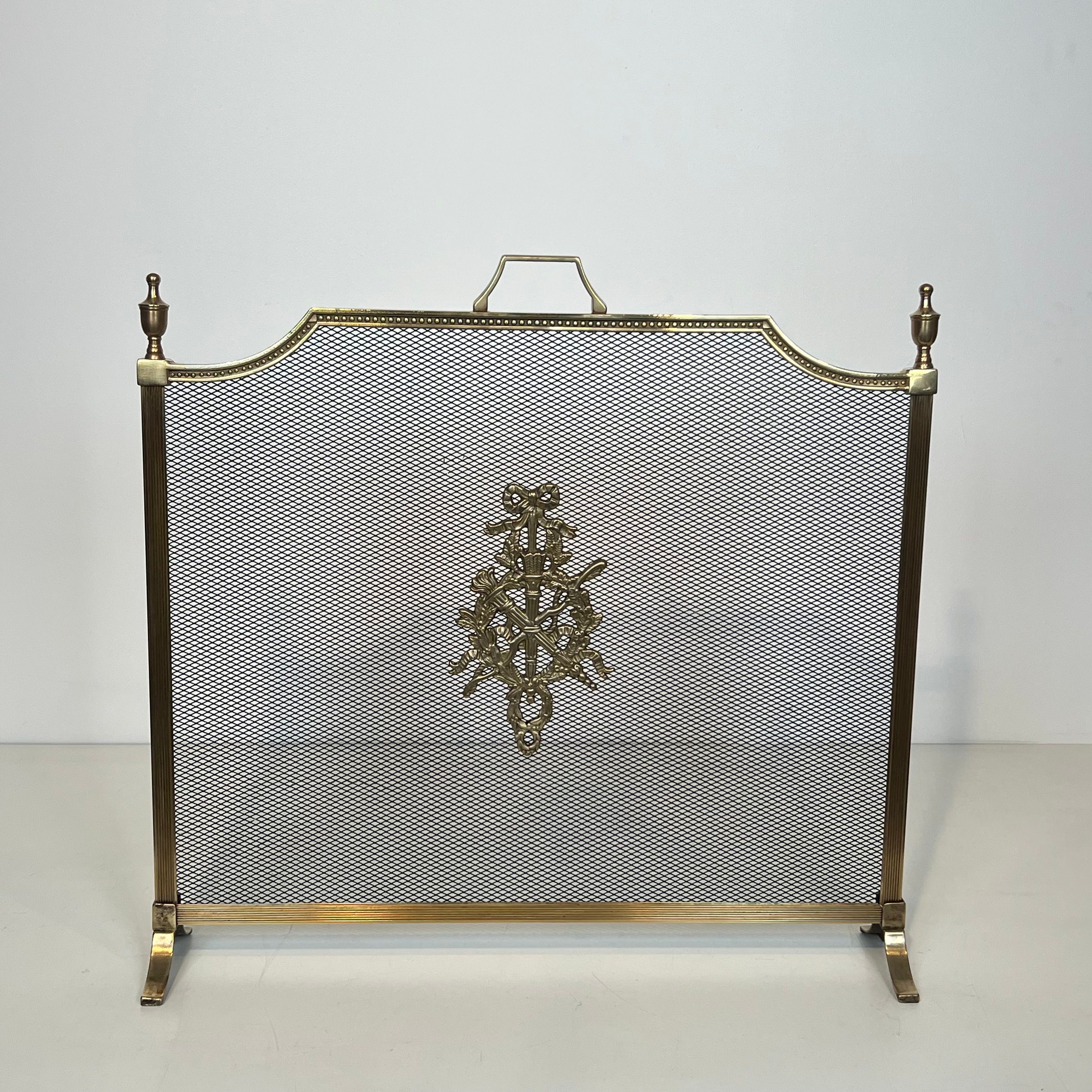  Louis XVI Style Brass Fireplace Screen in the Style of Maison Jansen