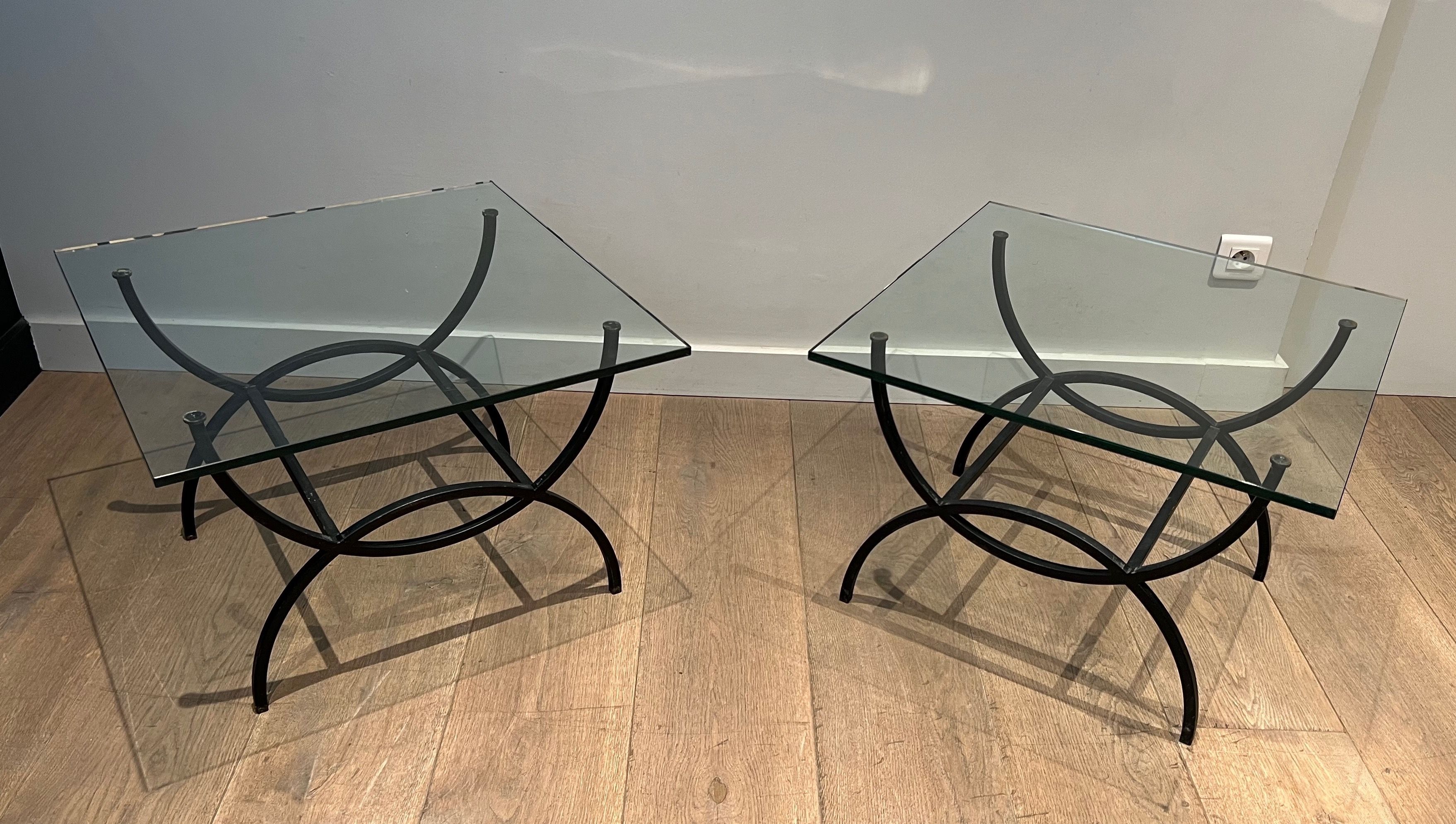 Pair of Black Lacquered Side Tables. French Work. Circa 1950