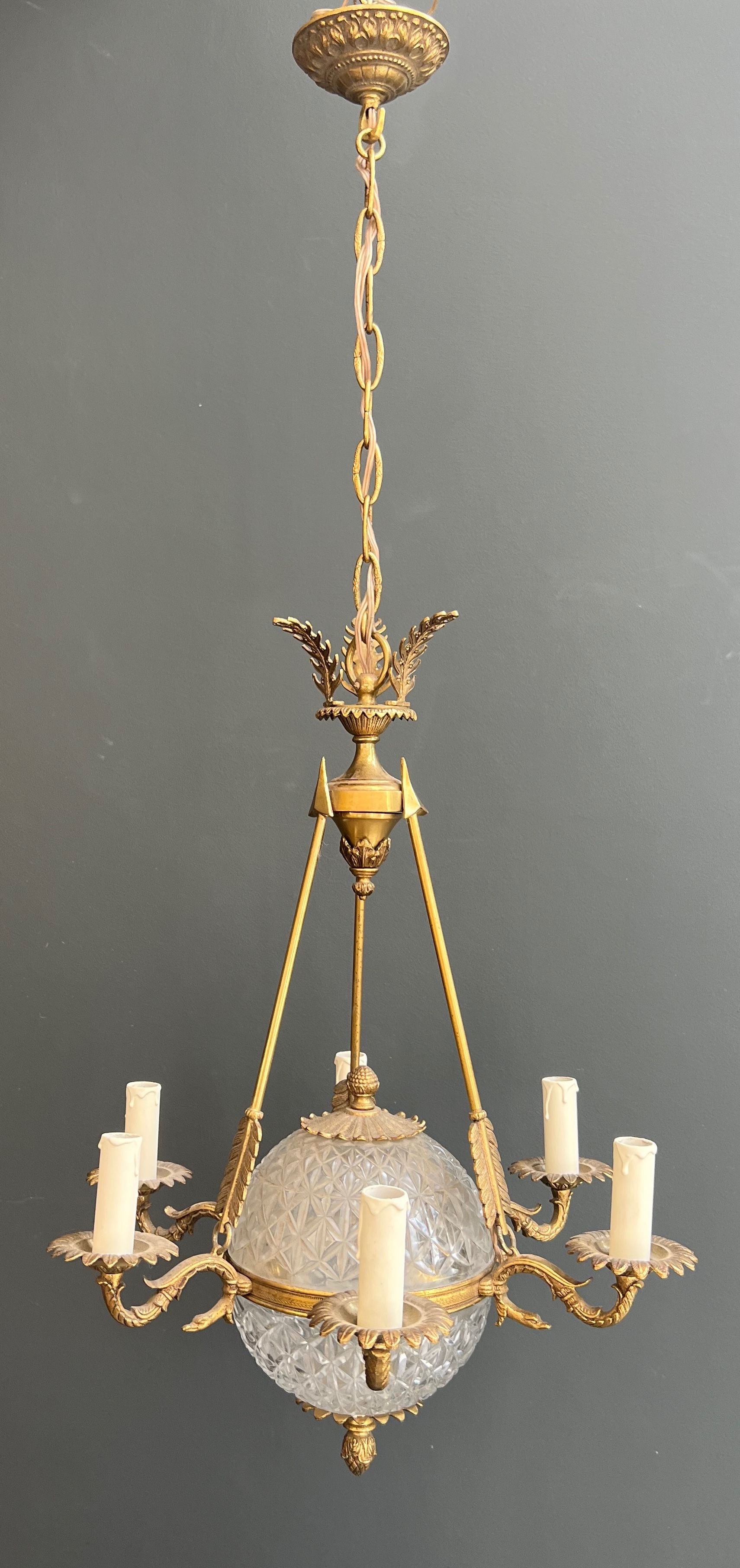 Lustre Montgolfière de style Empire en Bronze et Cristal