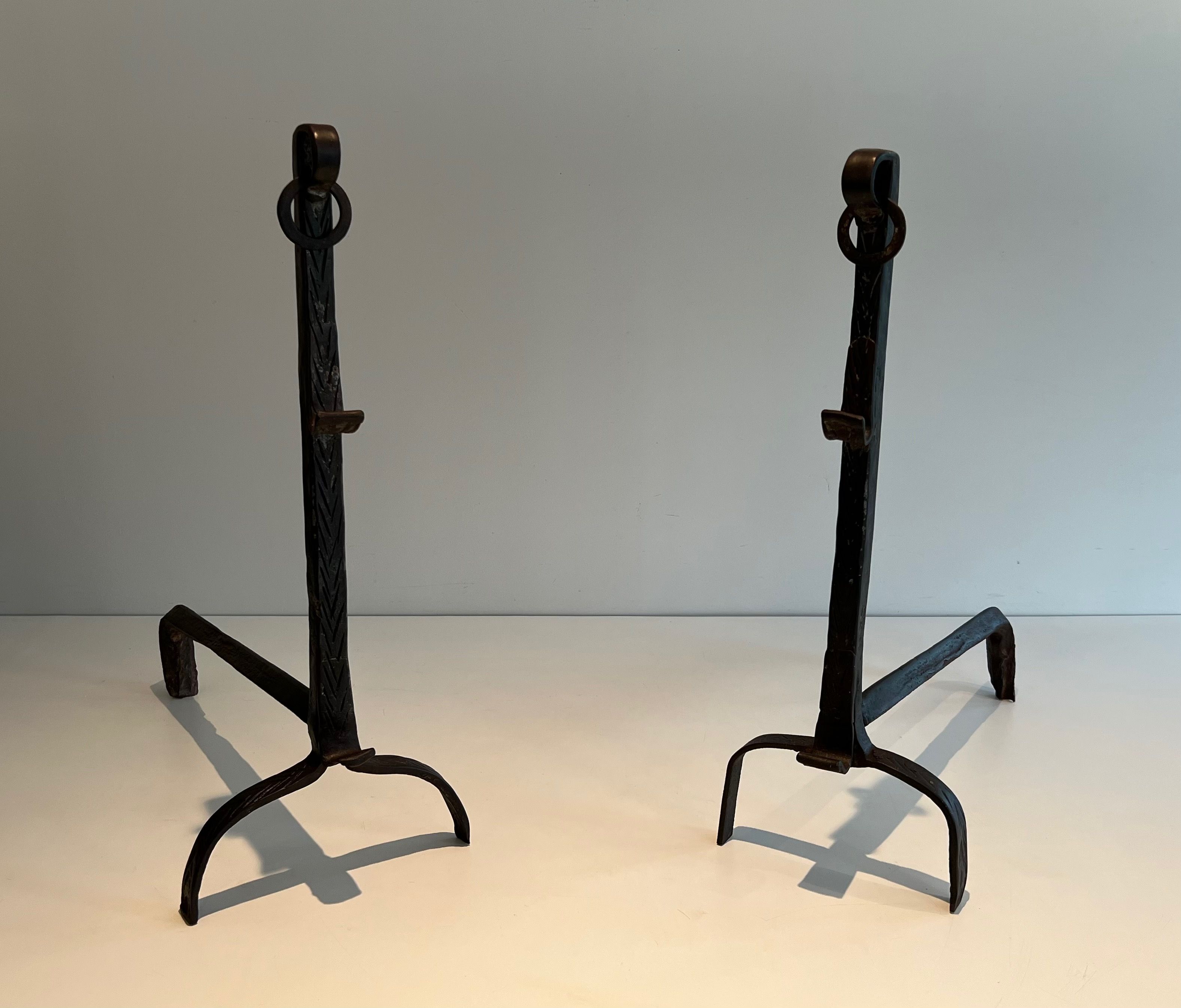 Pair of Wrought Iron Landiers