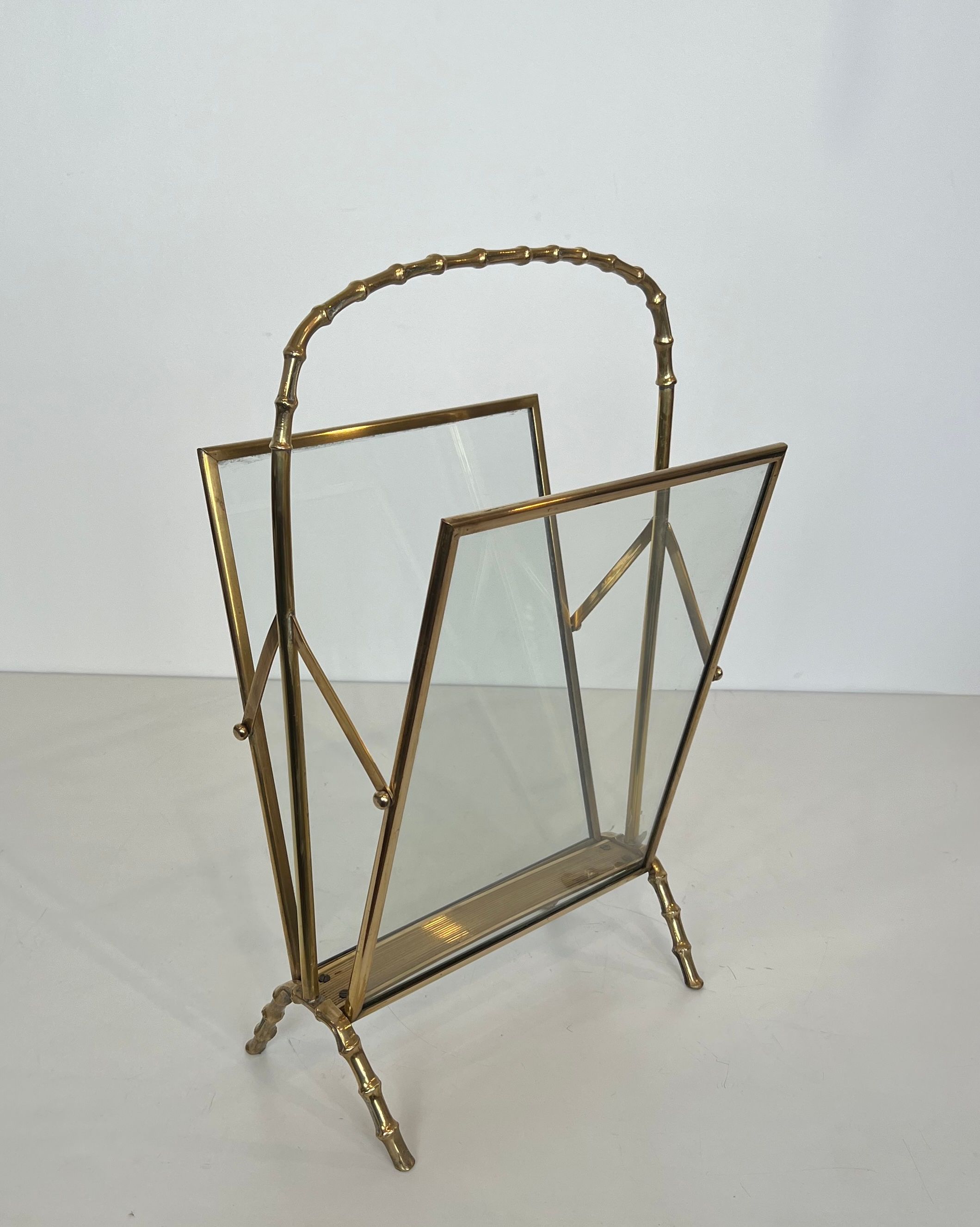 Bronze and Brass Faux-Bamboo Magazine Rack by Maison Baguès