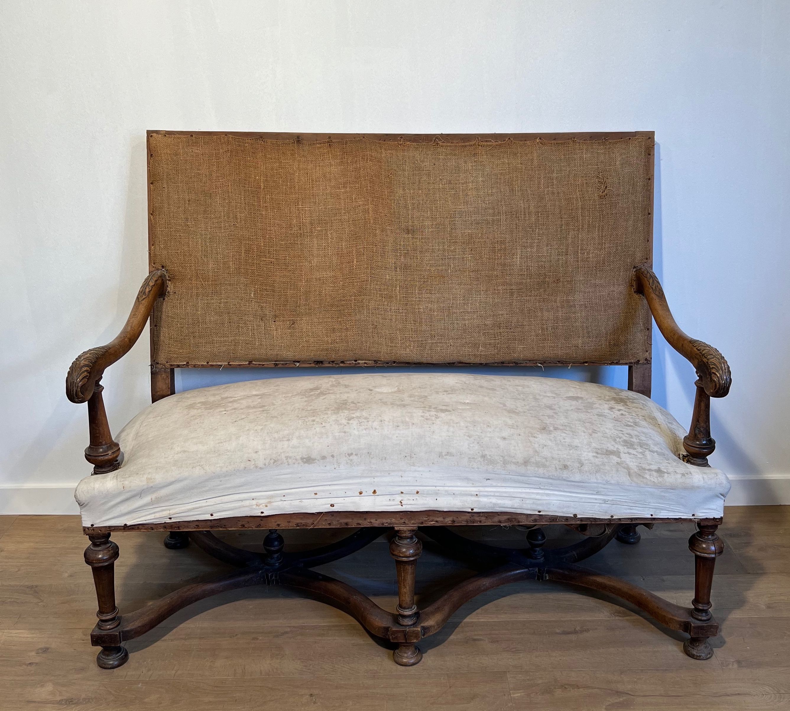 High-Backed Walnut Sofa in the style of Louis XIII