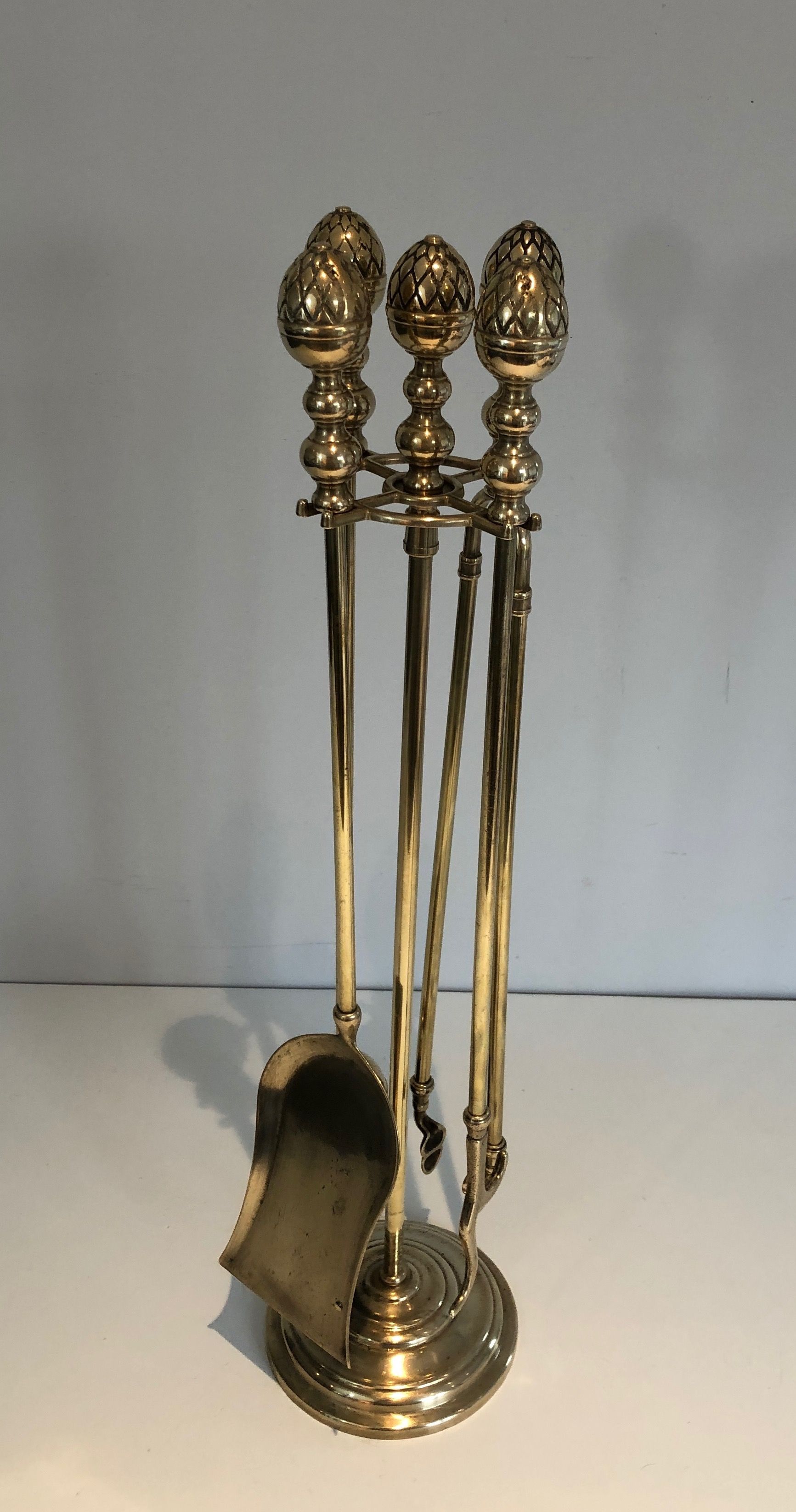 Neoclassical Style Brass Pineapple Fireplace Tools