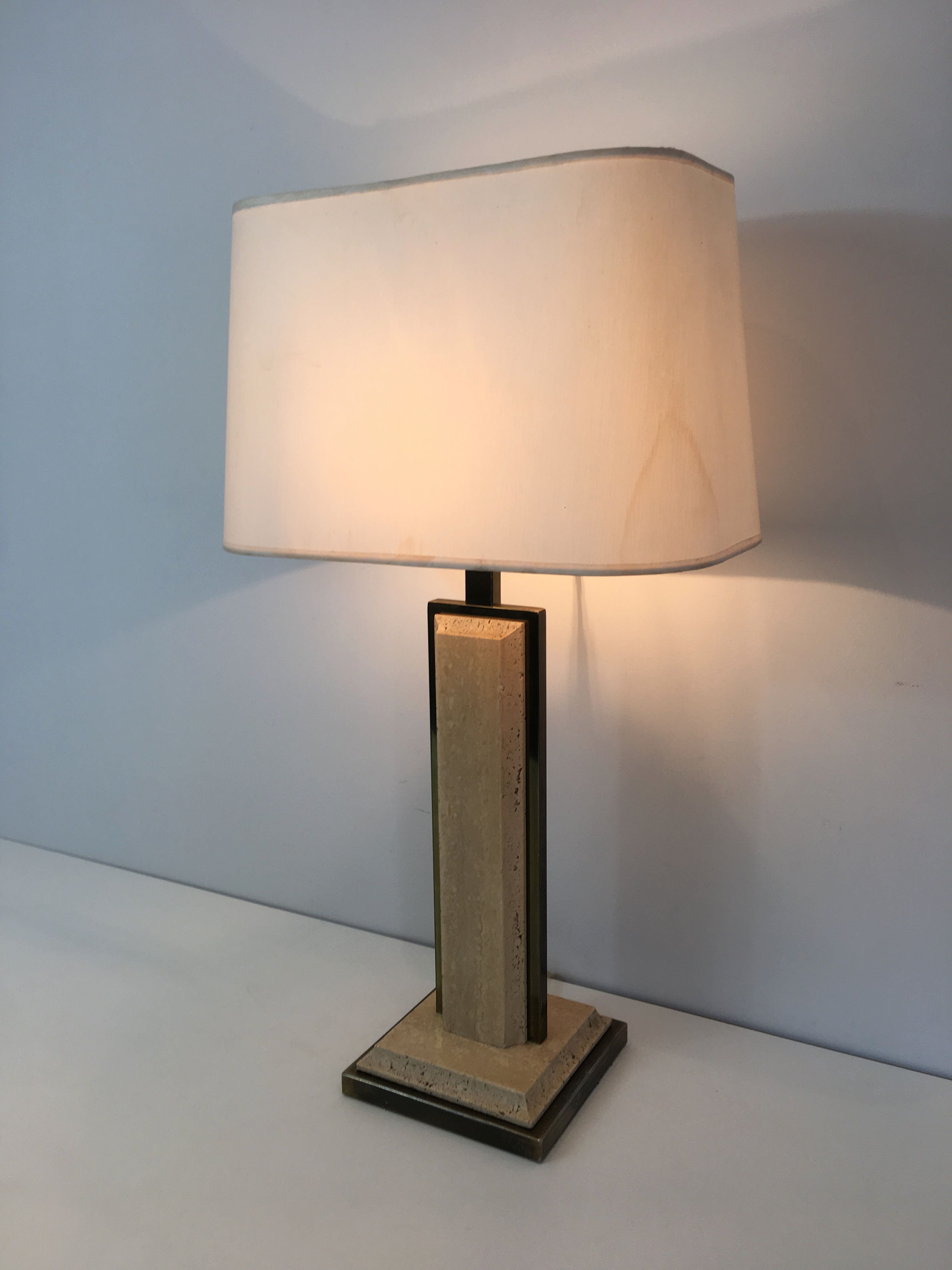 Travertine and Gilt Metal Table Lamp