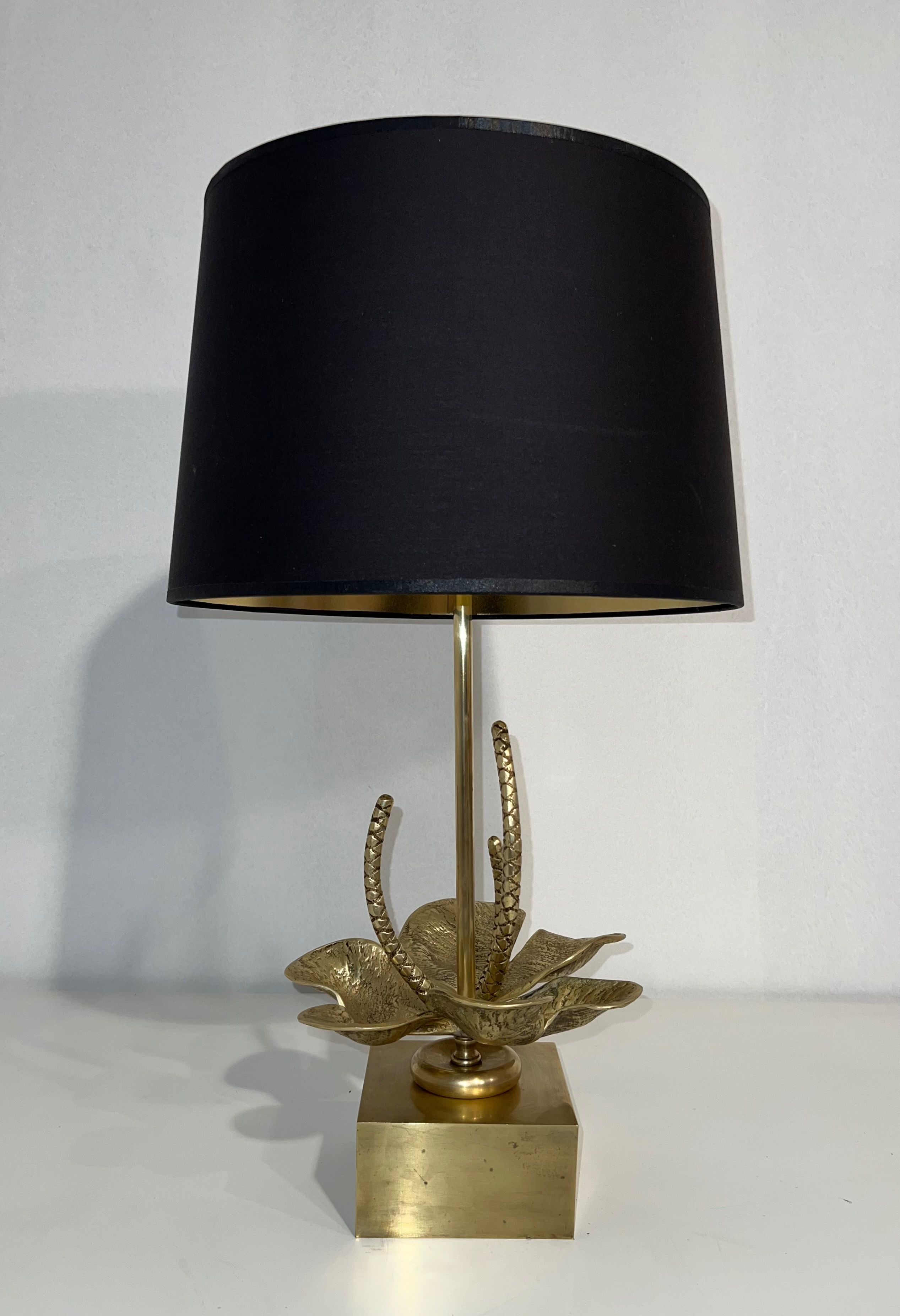 Nenuphar Bronze and Brass Table Lamp Attributed to Maison Charles. Circa 1970