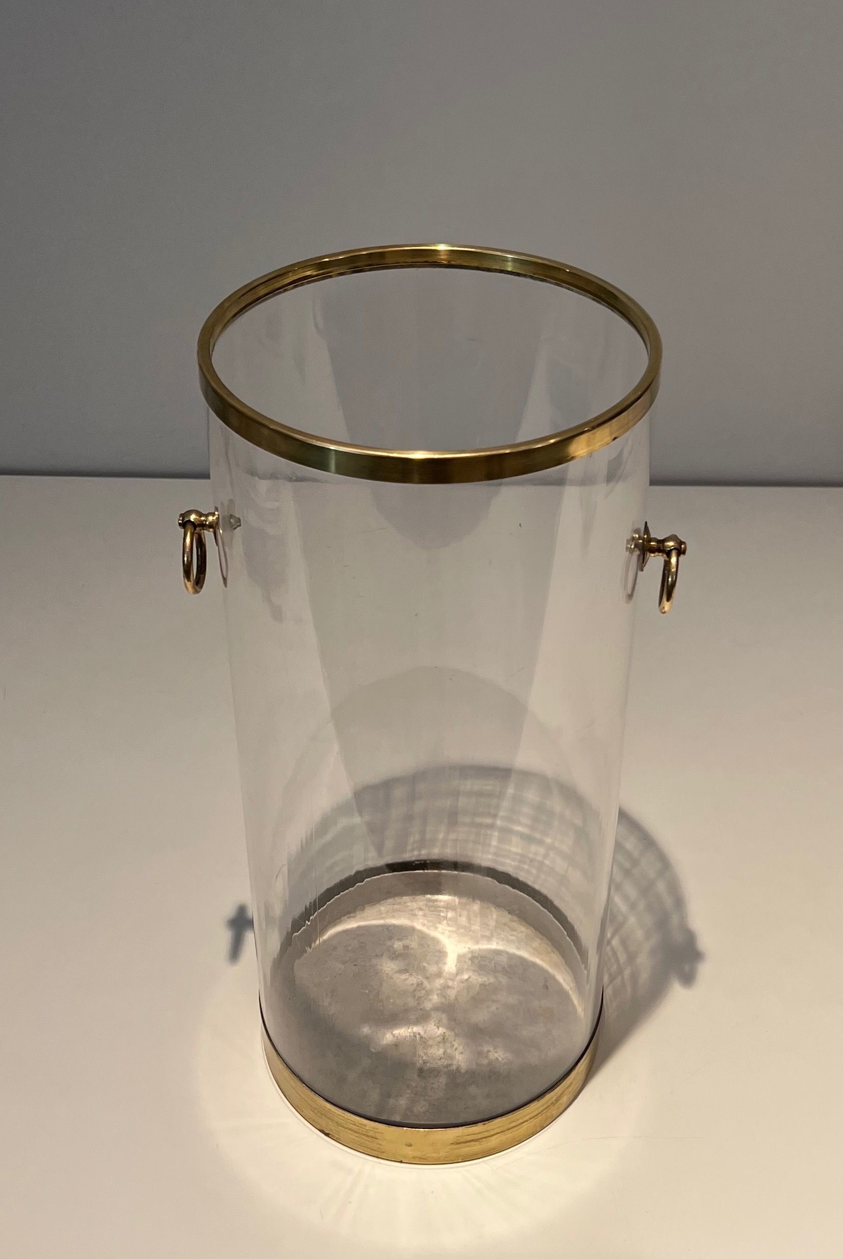 Round Lucite and Brass Umbrella Stand