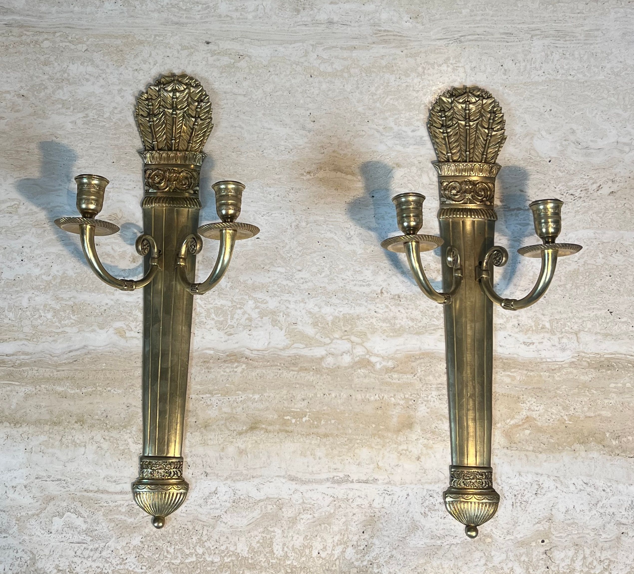 Pair of Empire Style Bronze Wall Lights, Quiver Model