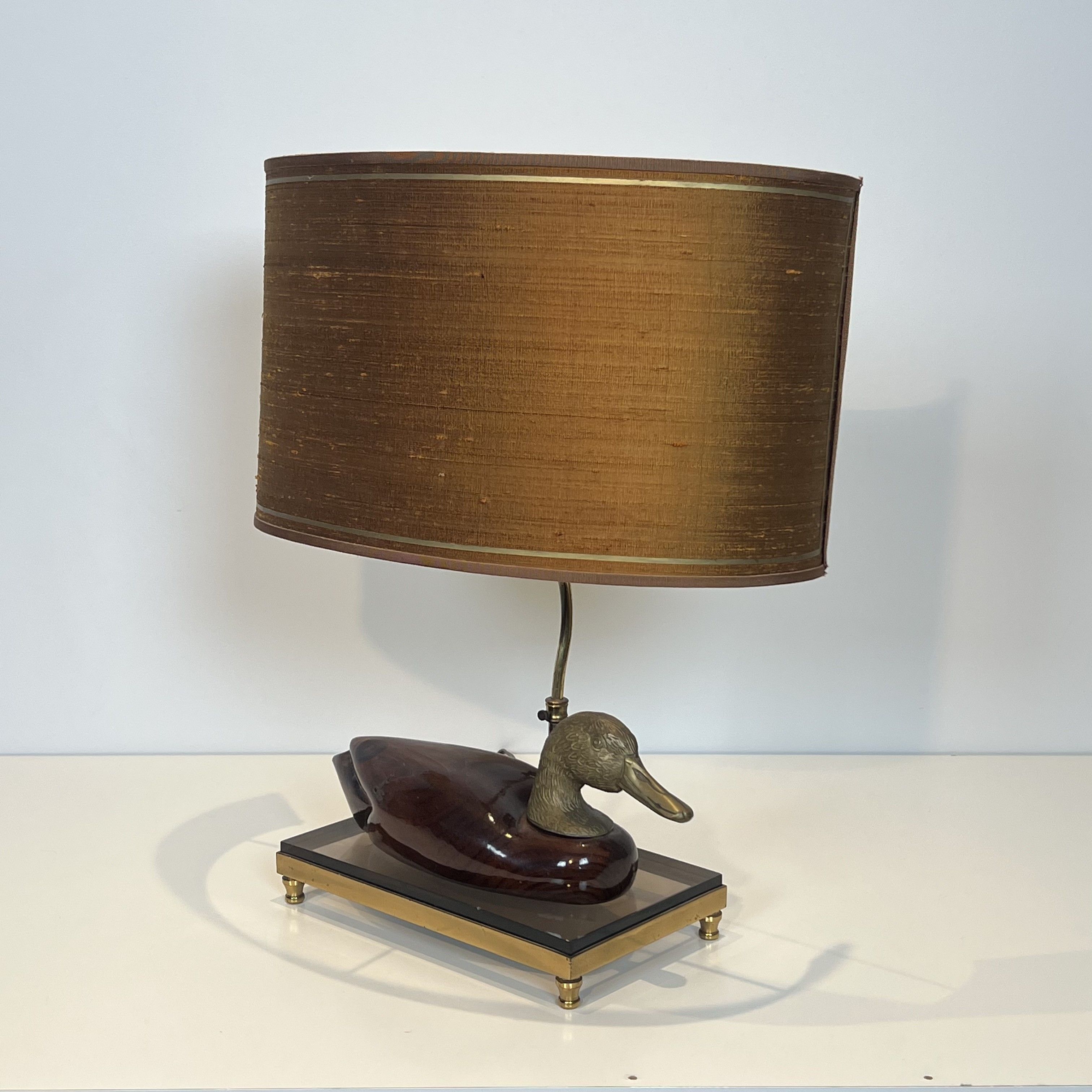 'Duck' Desk Lamp in Wood, Metal and Brass, De Stijl Edition, 1970s.
