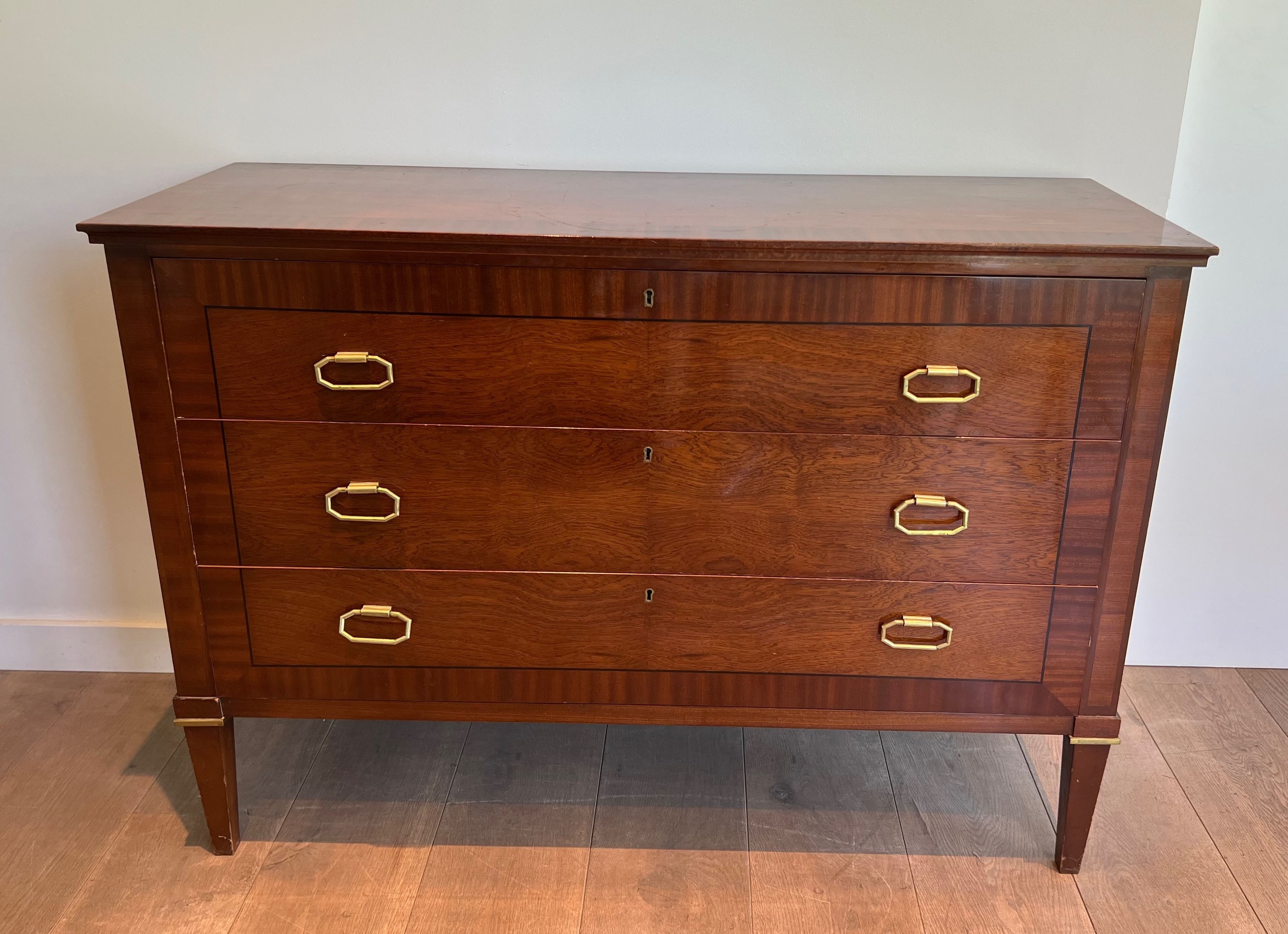 Neoclassical Mahogany Veneer and Brass Commode