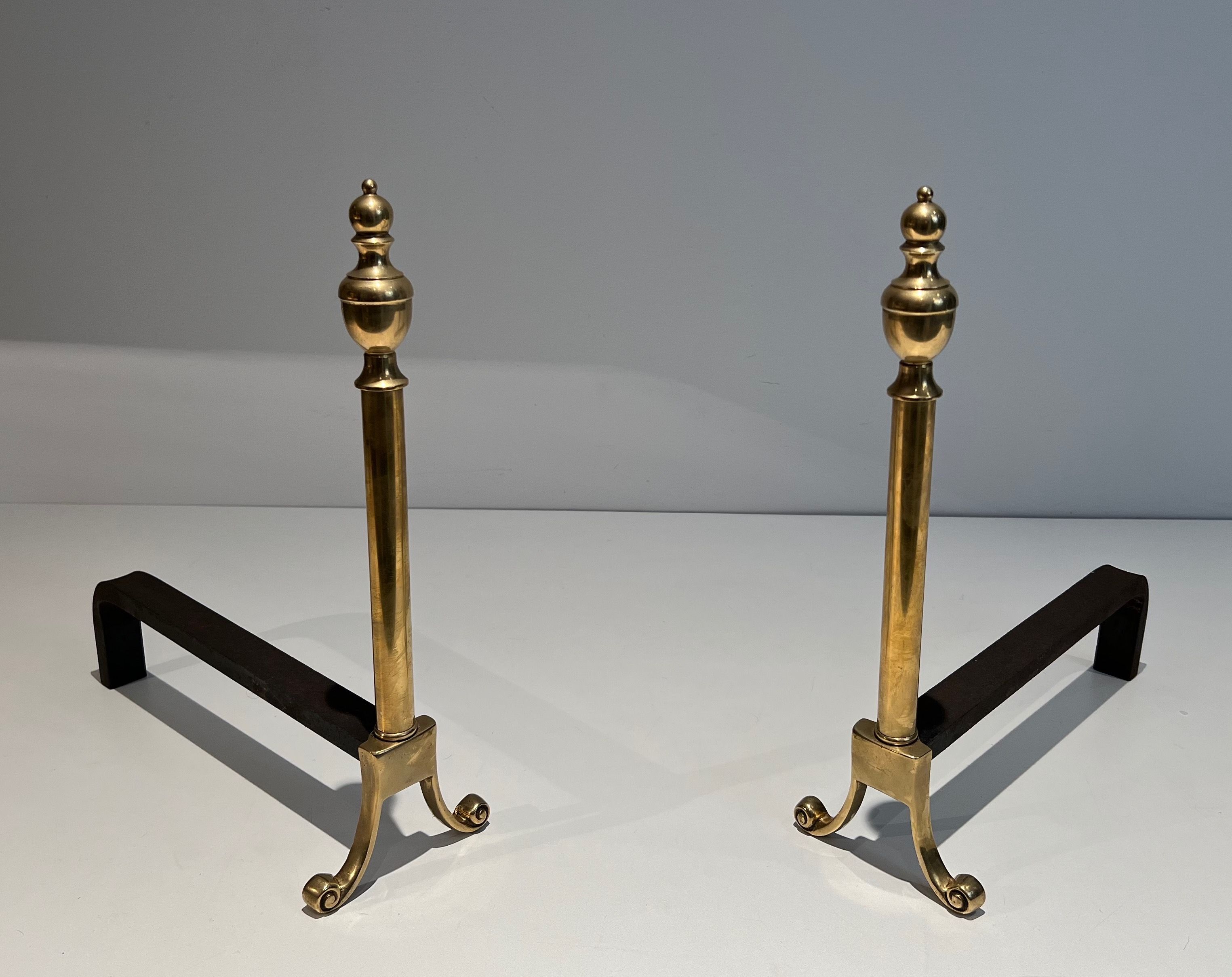 Pair of Neoclassical Style Bronze Andirons