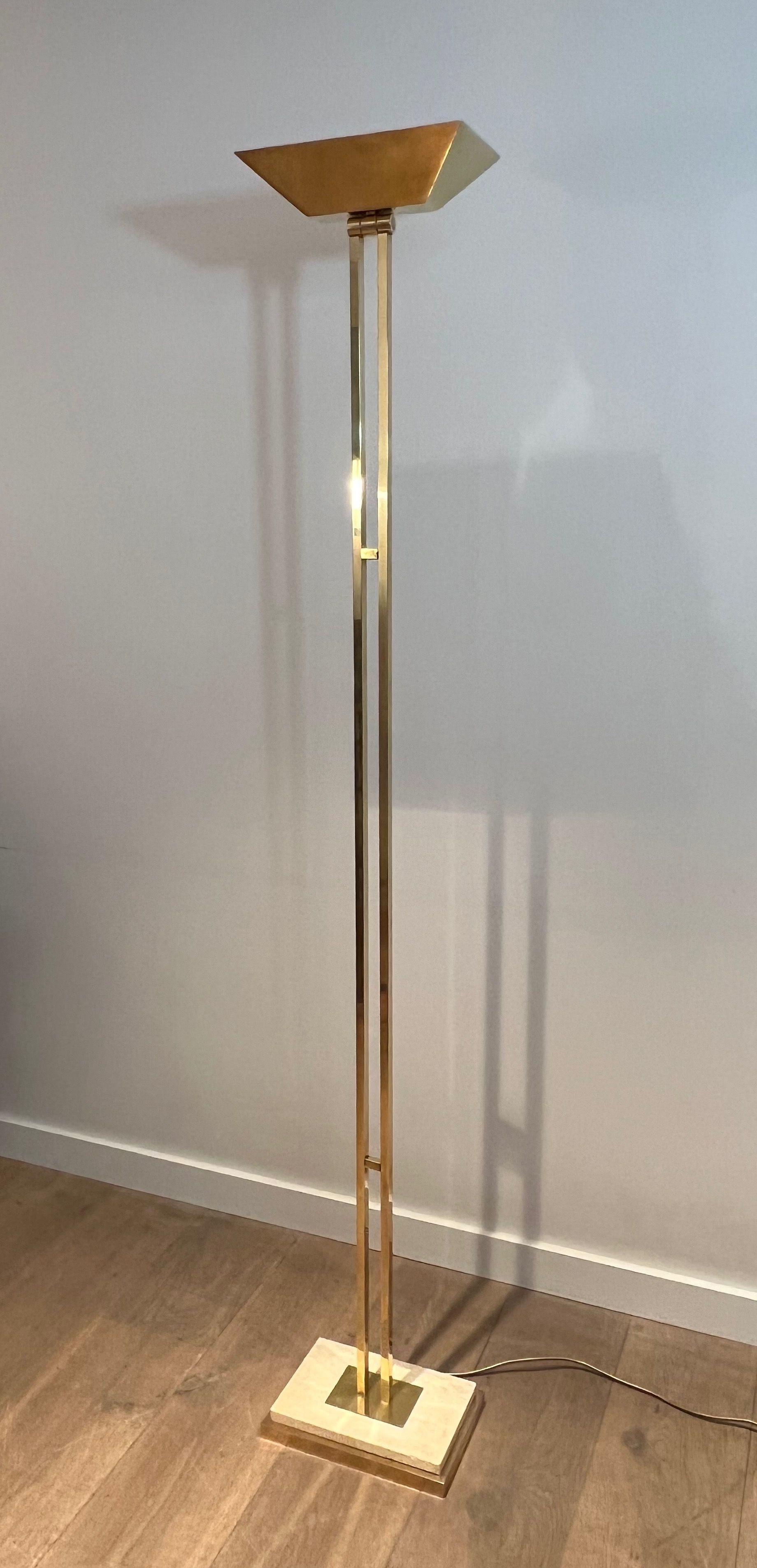 Brass Parquet Floor Lamp on a Travertine Base