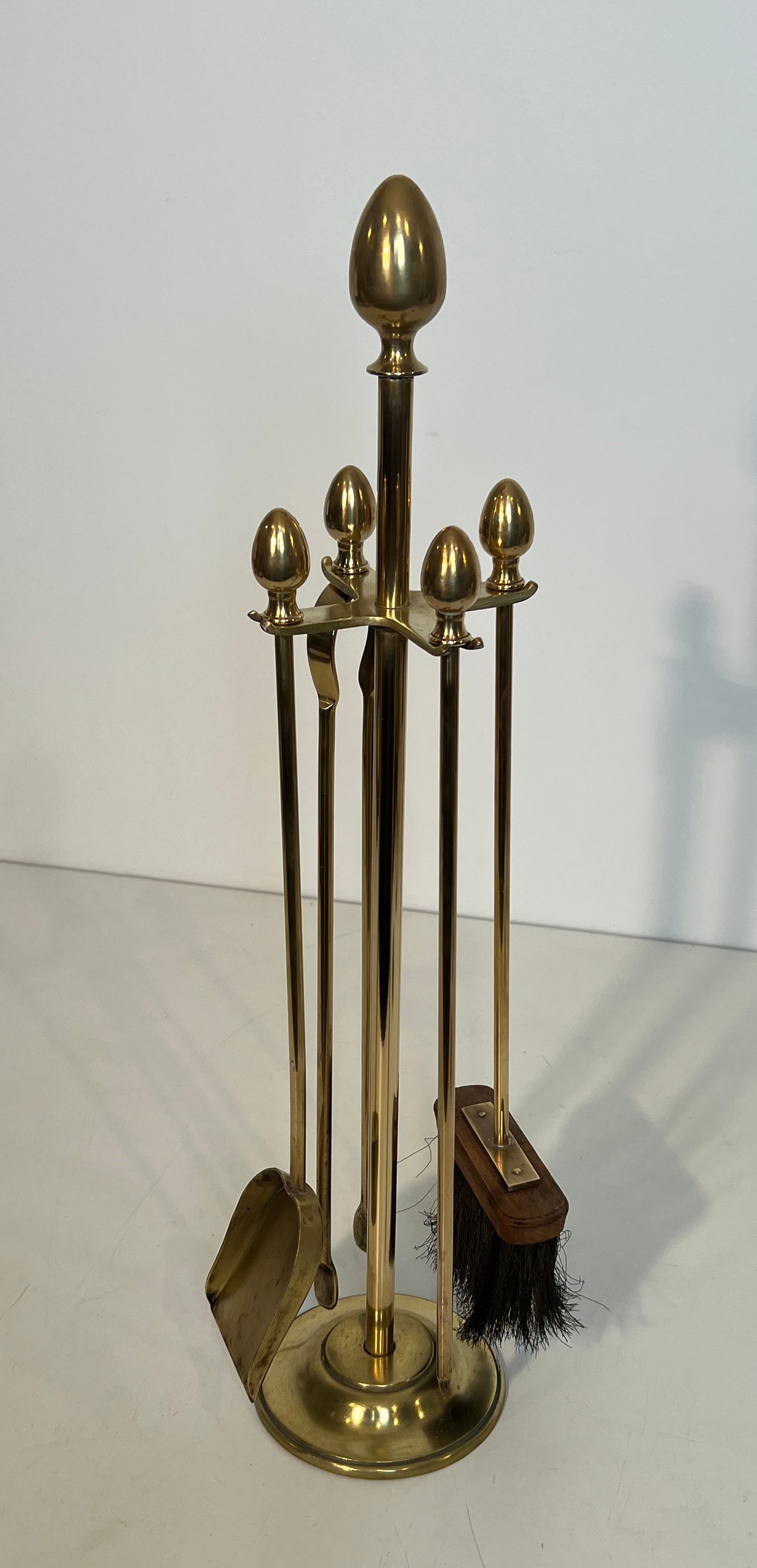 Neoclassical Style Brass Fireplace Tools on Stand in The Style of Maison Jansen
