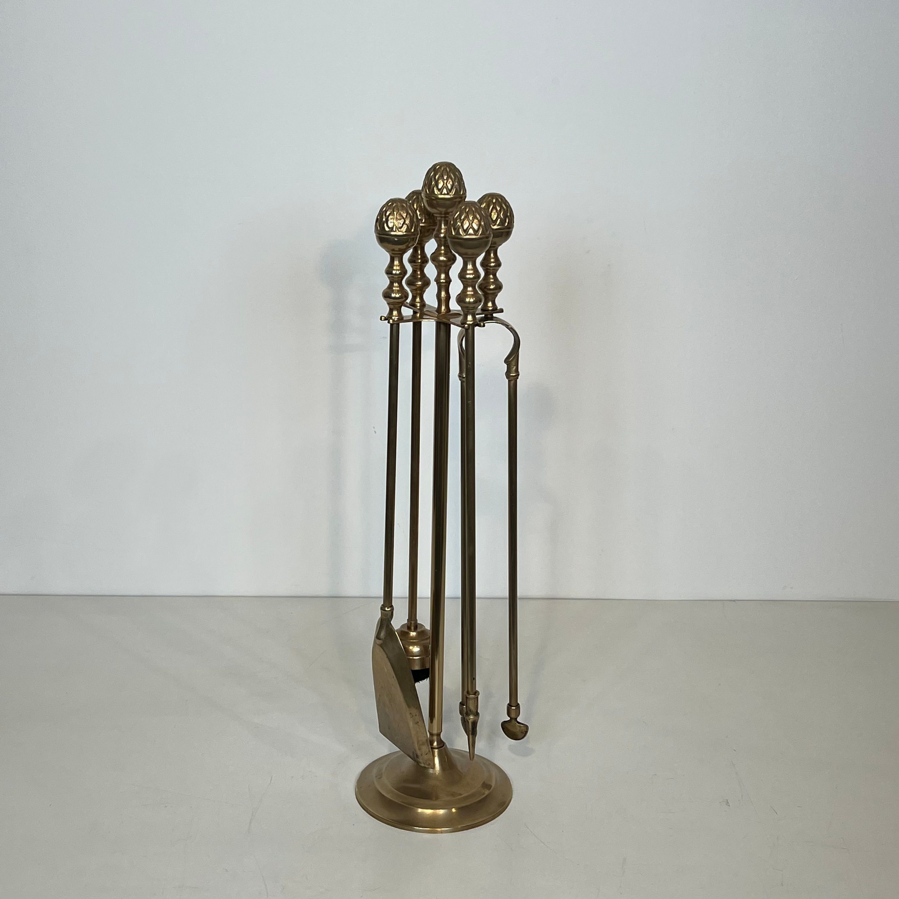 Neoclassical Style Brass Pineapple Fireplace Tools