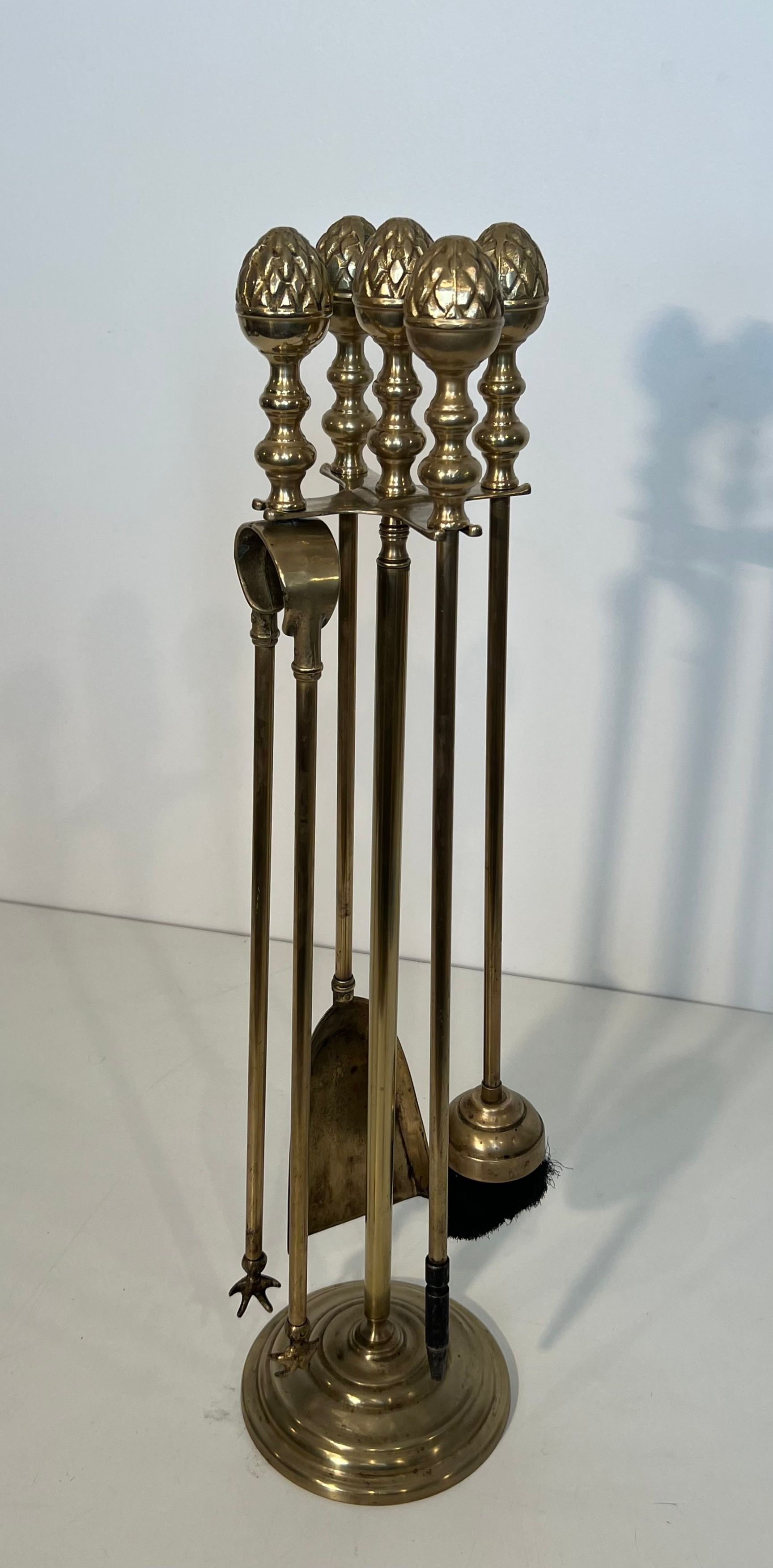 Neoclassical Style Brass Pineapple Fireplace Tools