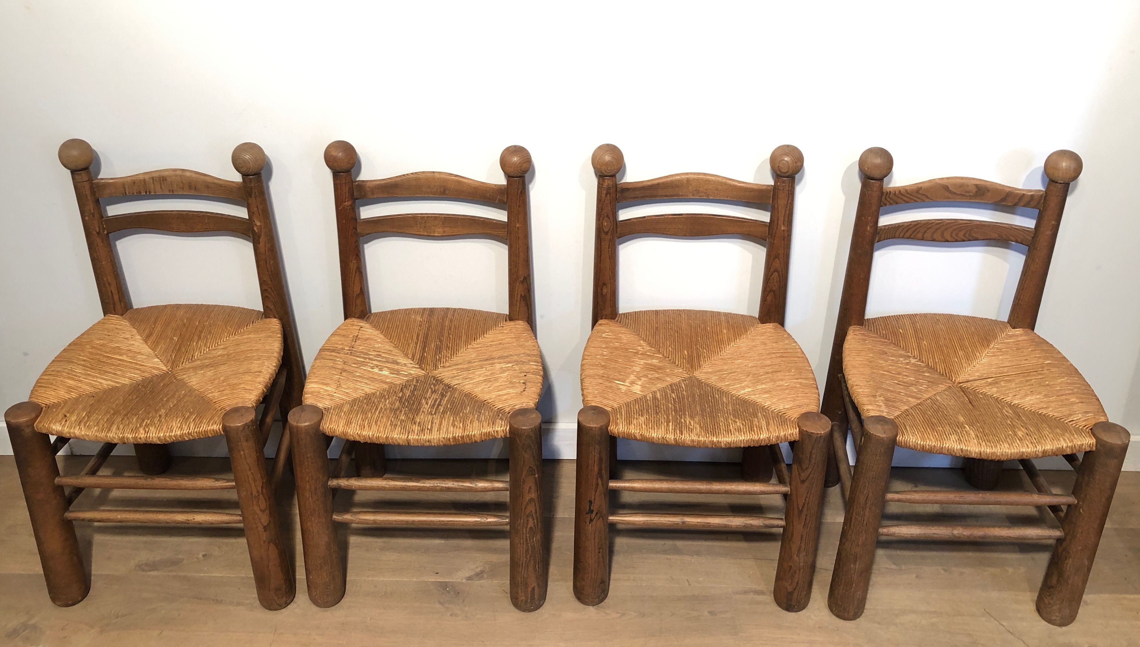 Set of 4 Brutalist Chairs by French Designer Charles Dudouyt. Circa 1960