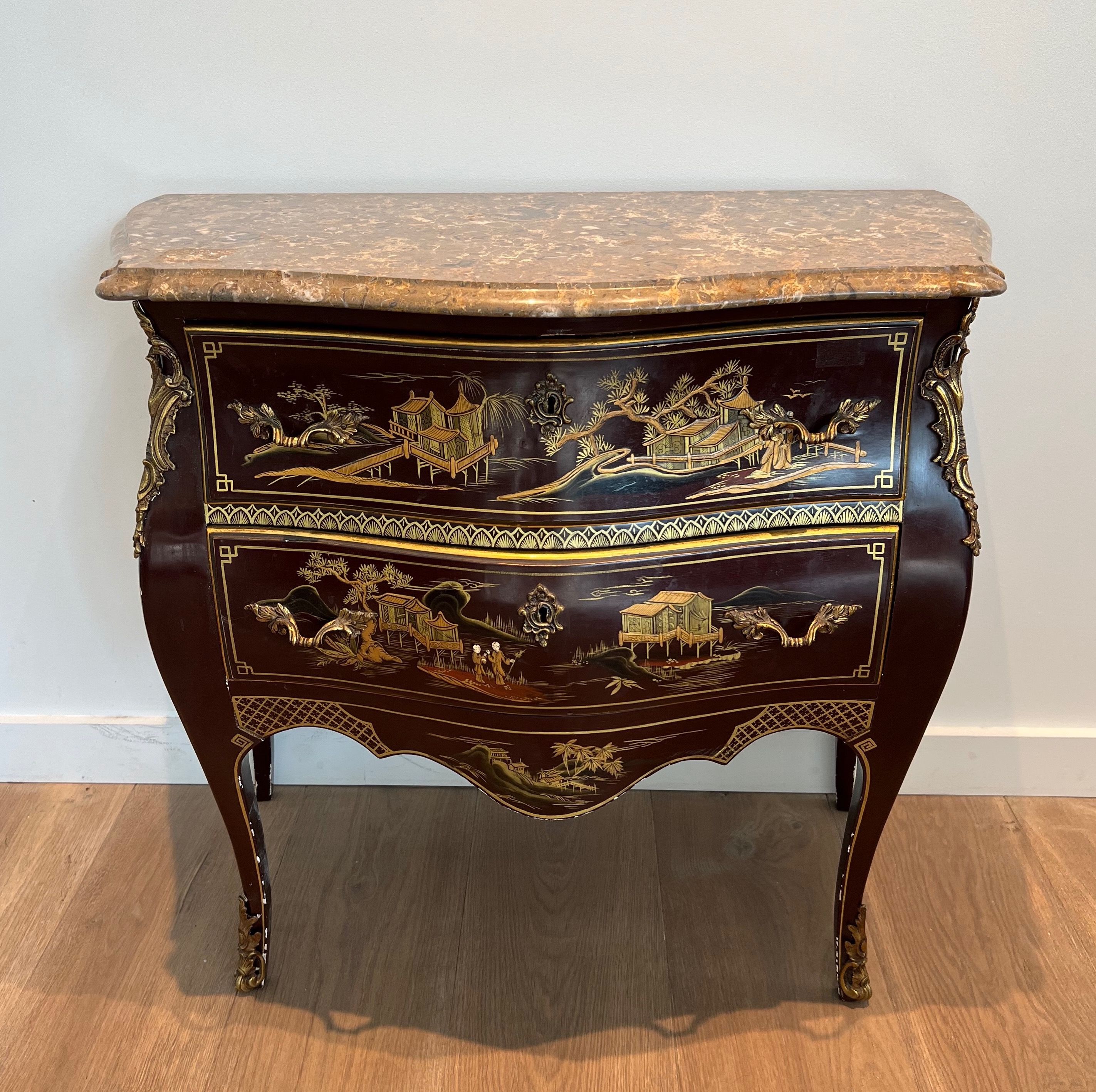 Small Lacquered Commode with Chinese Scenes in the style of Maison Jansen