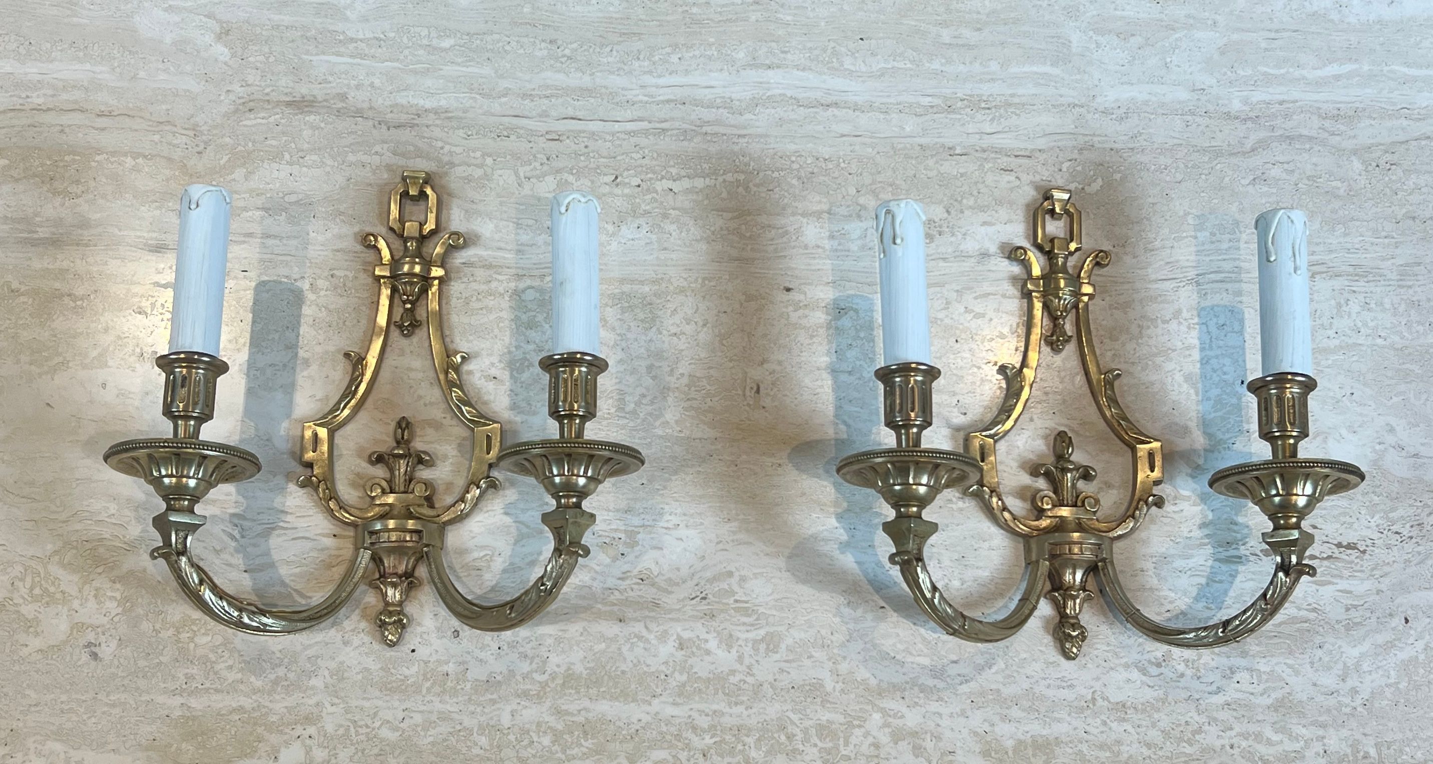 Pair of Louis the 16th Style Bronze Wall Lights by Lucien Gau