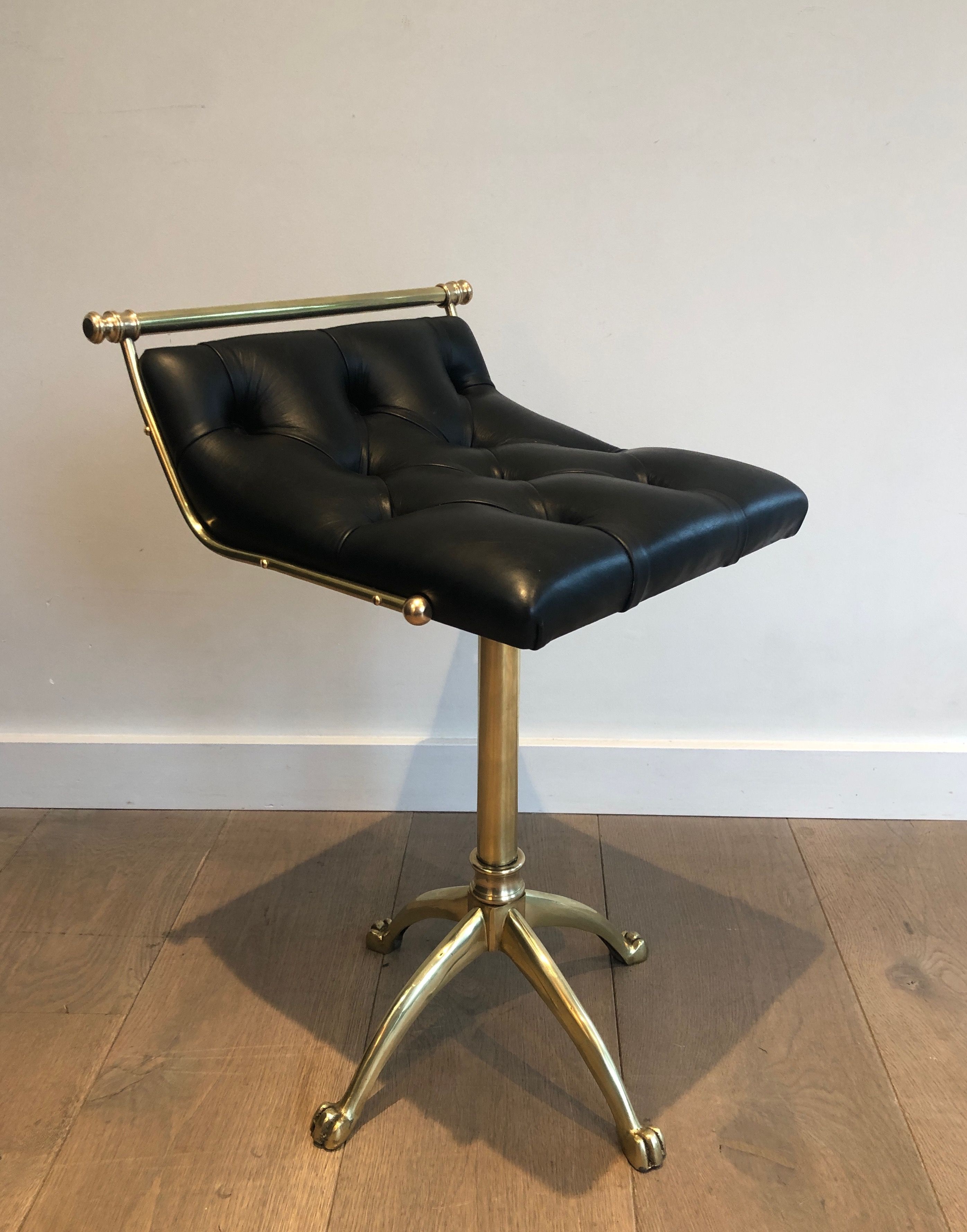 Brass and Leather Stool with Claw Feet