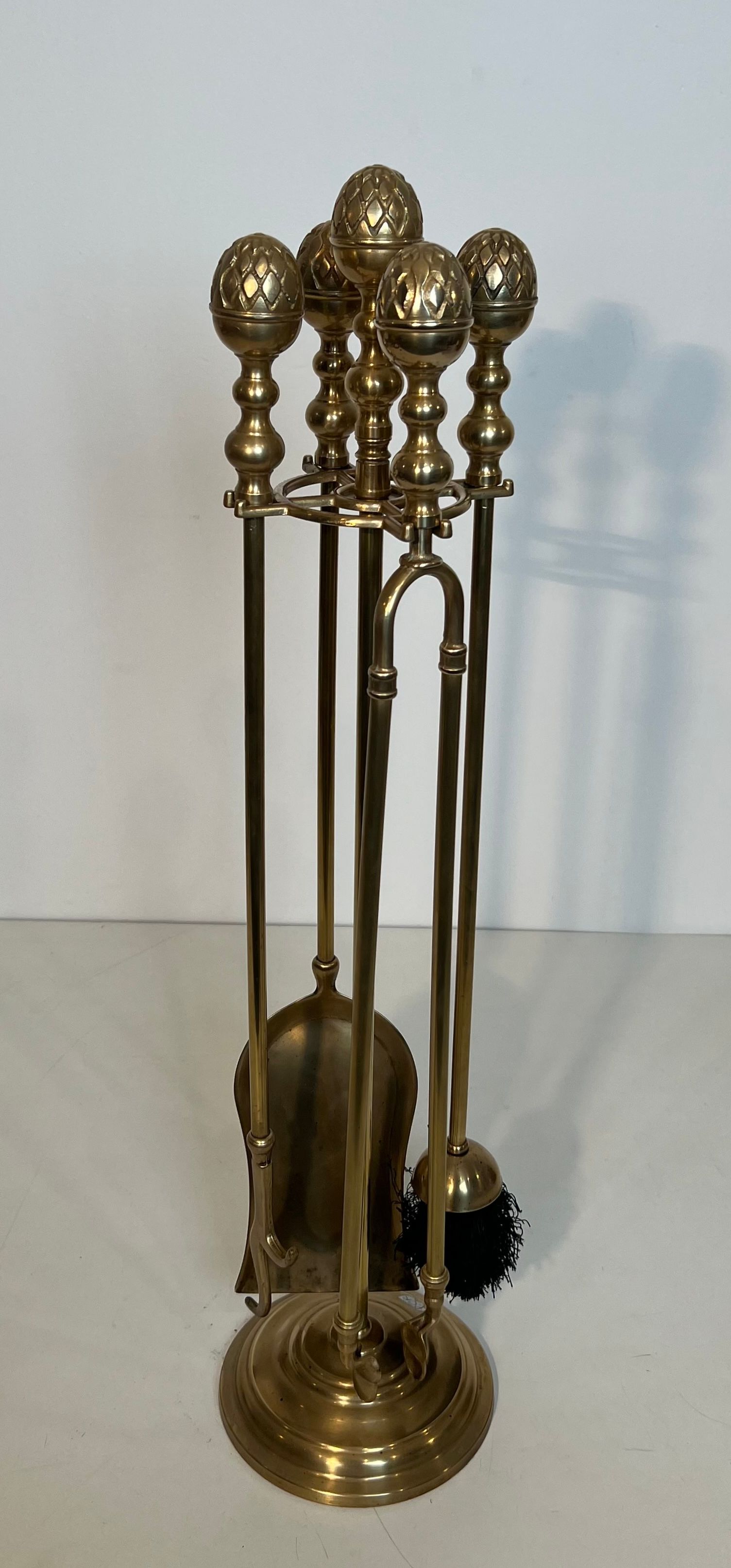 Neoclassical Style Brass Pineapple Fireplace Tools