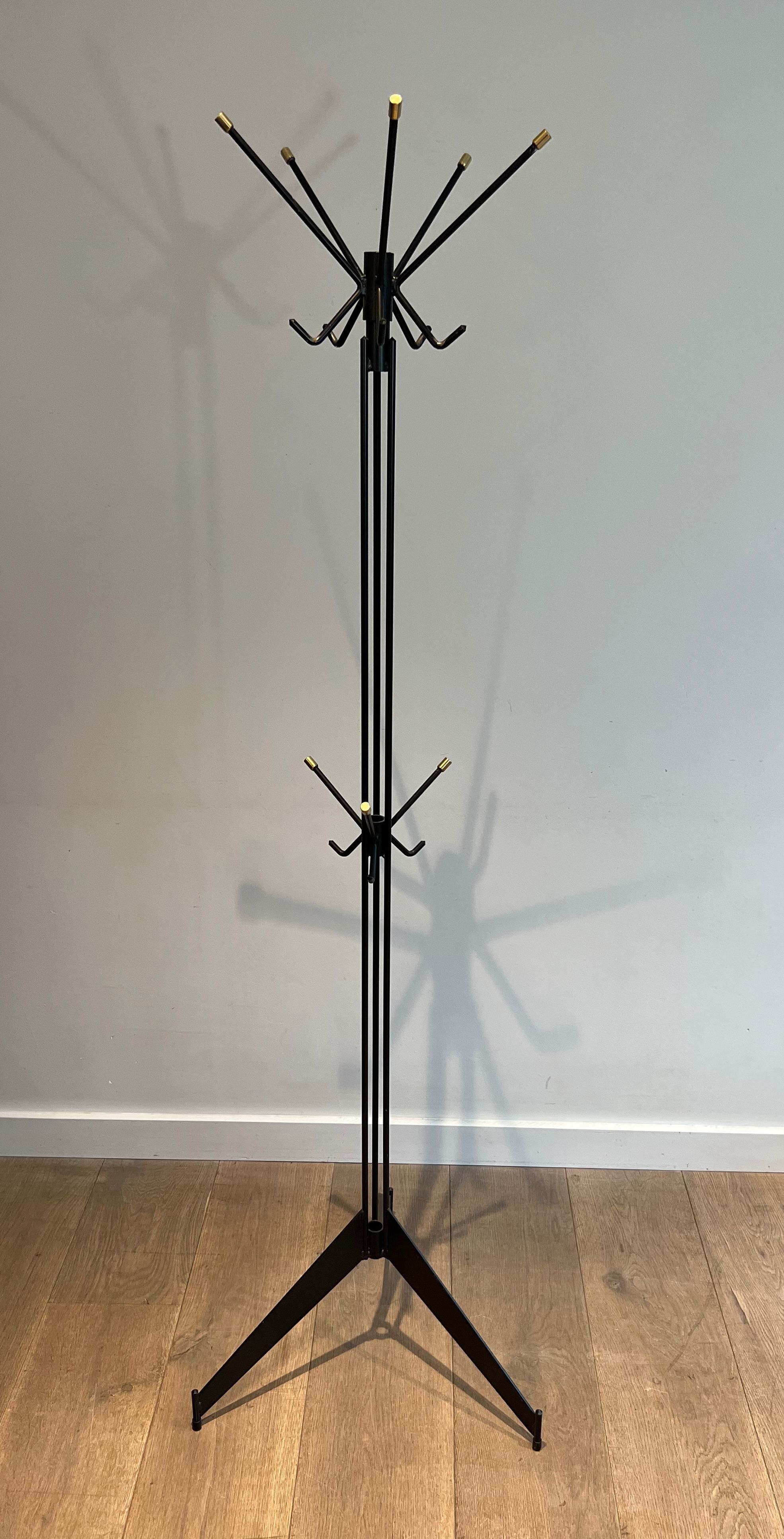 Design Black Lacquered and Brass Coat Hanger