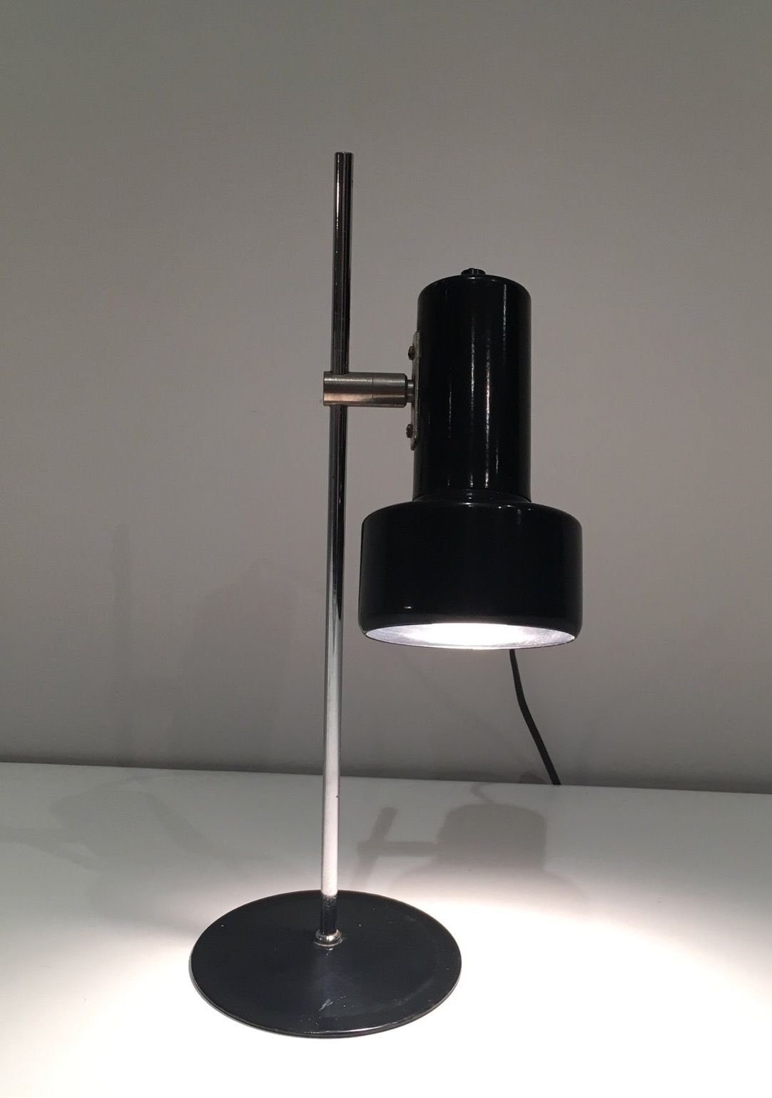 Adjustable Black Lacquered and Chrome Table Lamp. French Work. Circa 1970