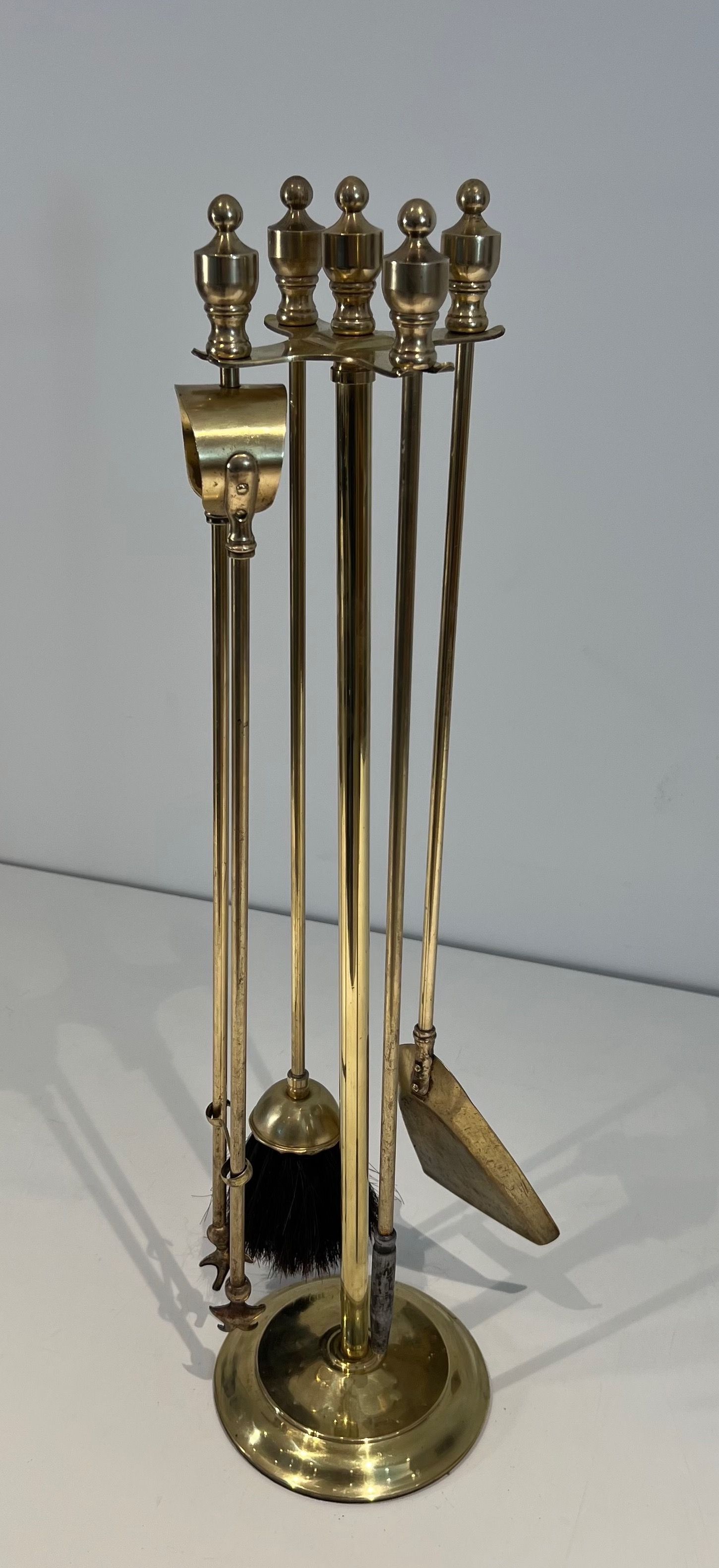 Neoclassical Style Brass Fireplace Tools on Stand