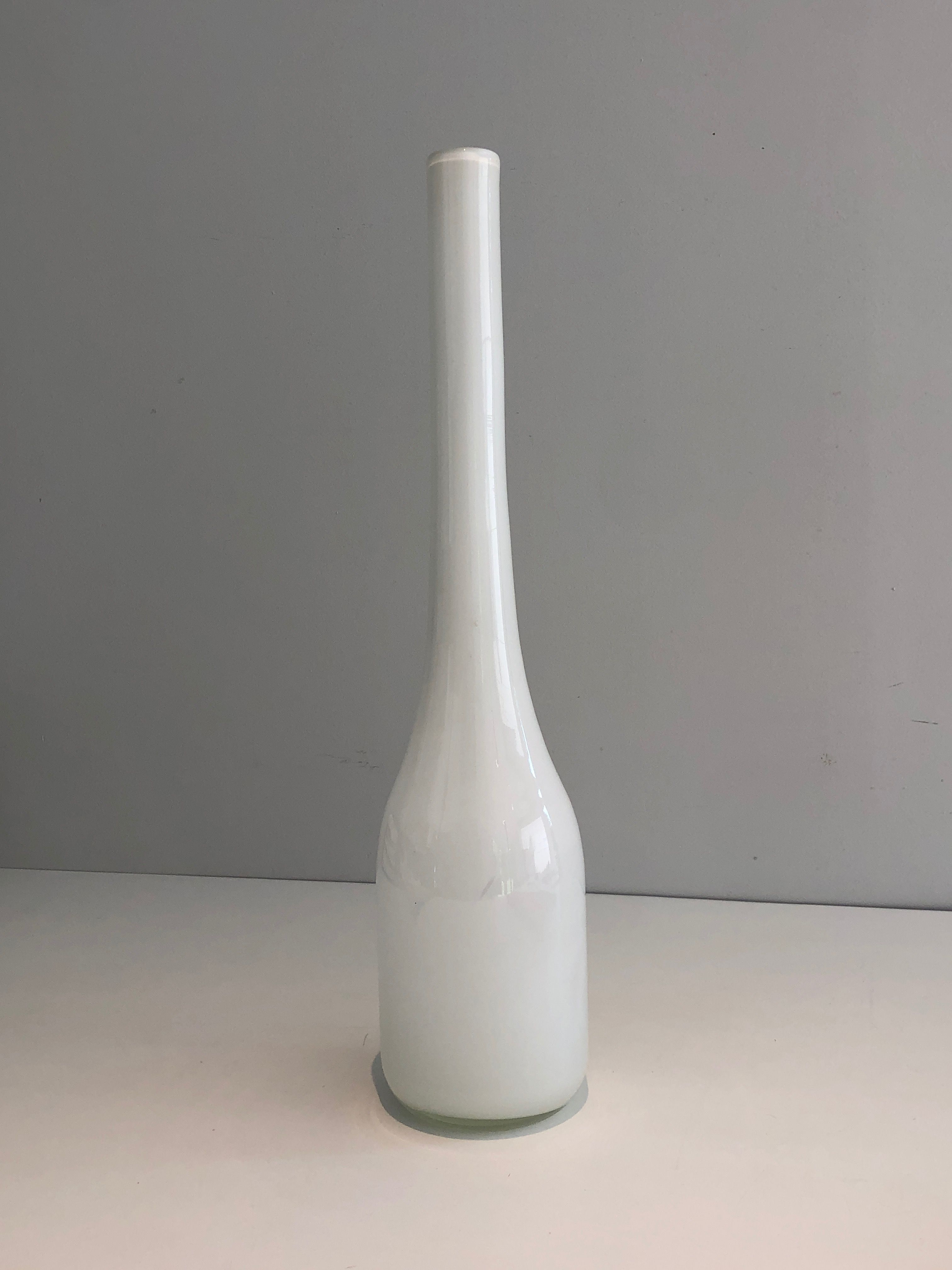 Tall White Opaline Glass Vase