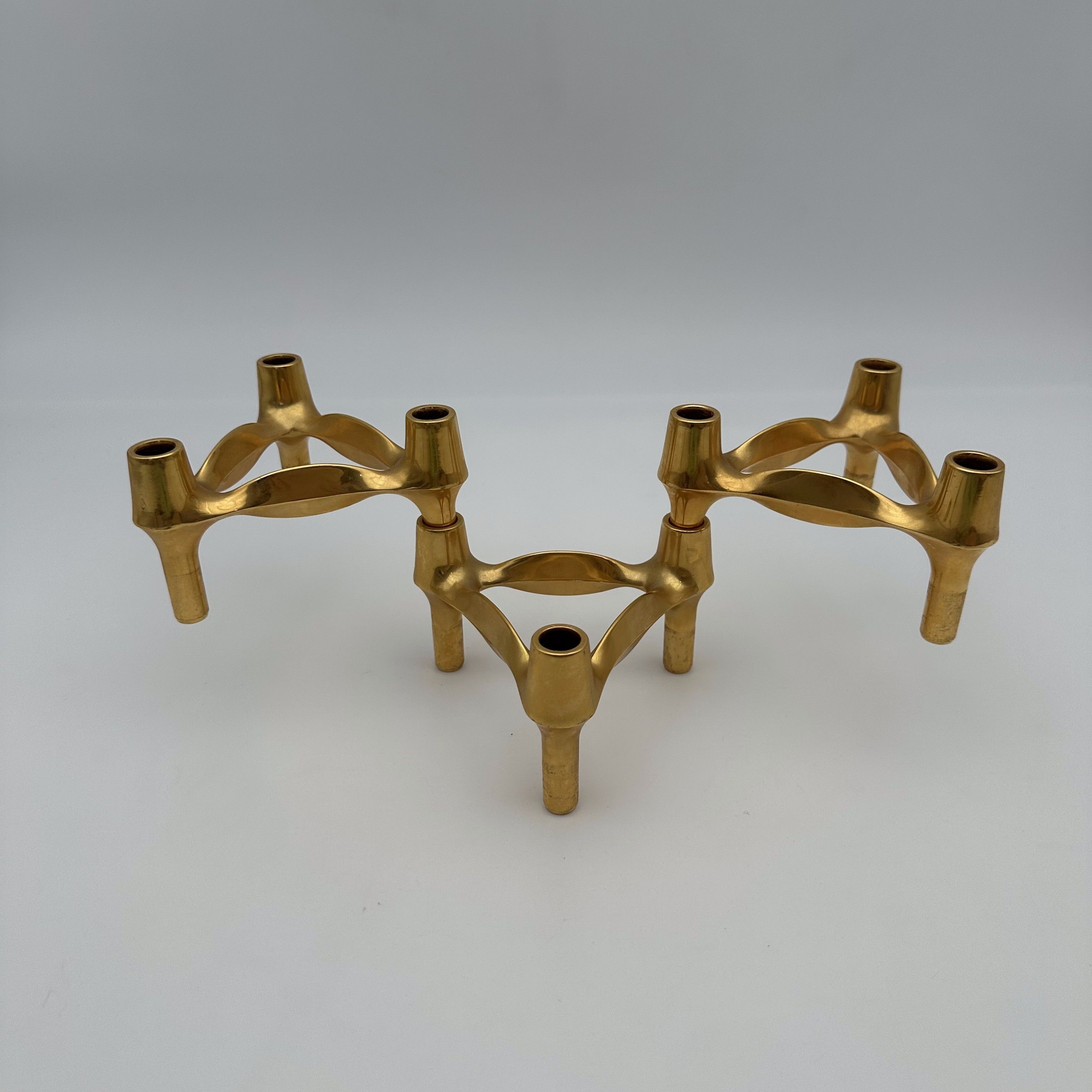 Rare Set of 3 Gold-Tone BMF Quist 'Variomaster' Modular Candle Holders, 1970s