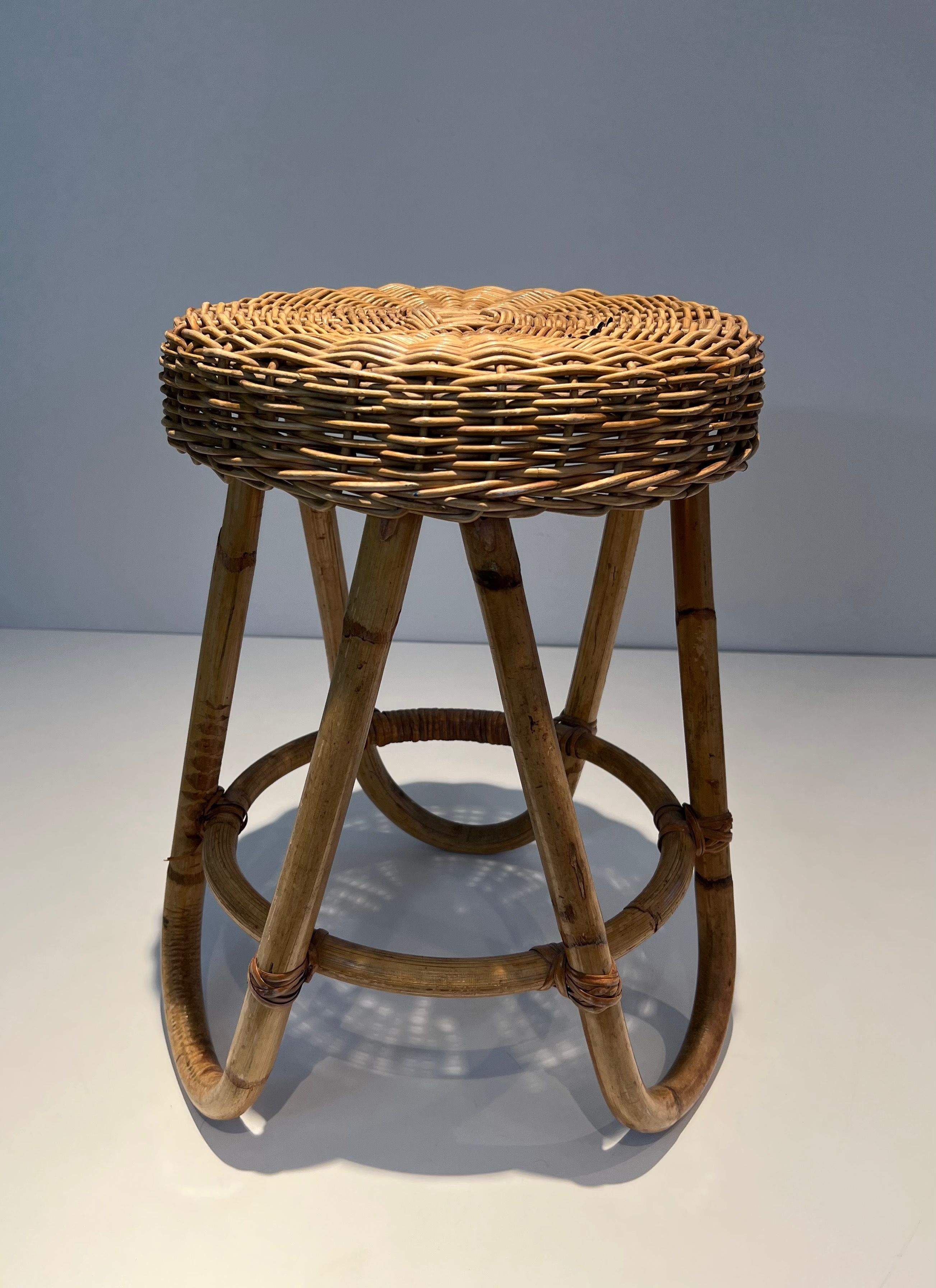 Rattan Stool in the Style of Franco Albini