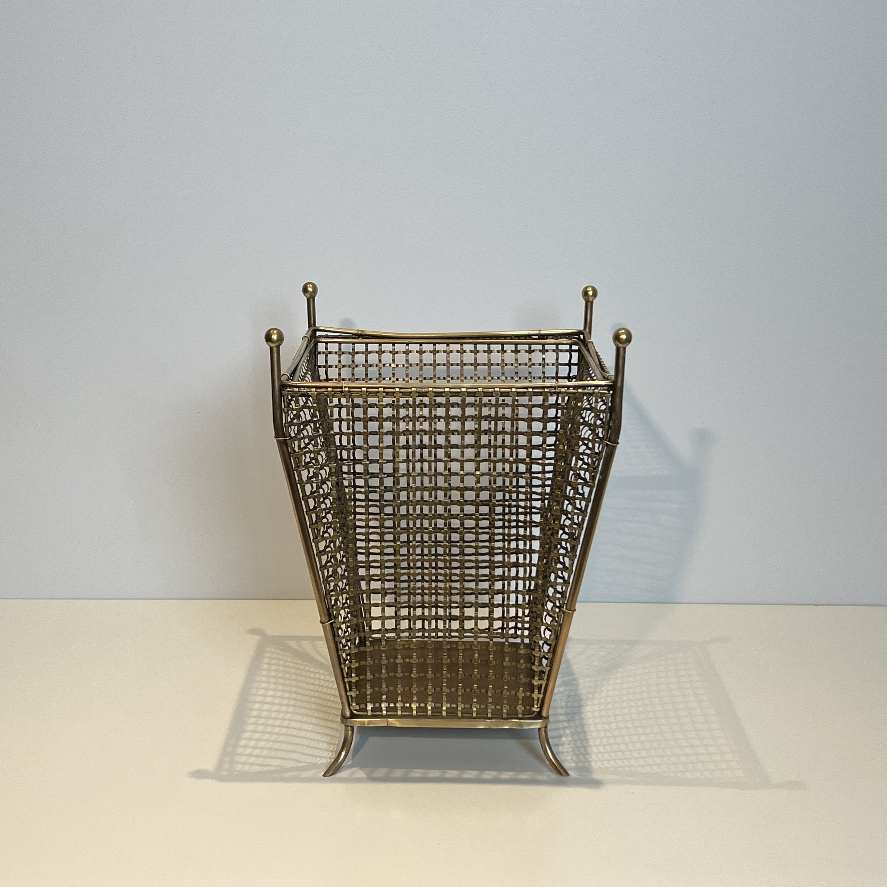 Woven Brass Wastepaper Basket, 1950s
