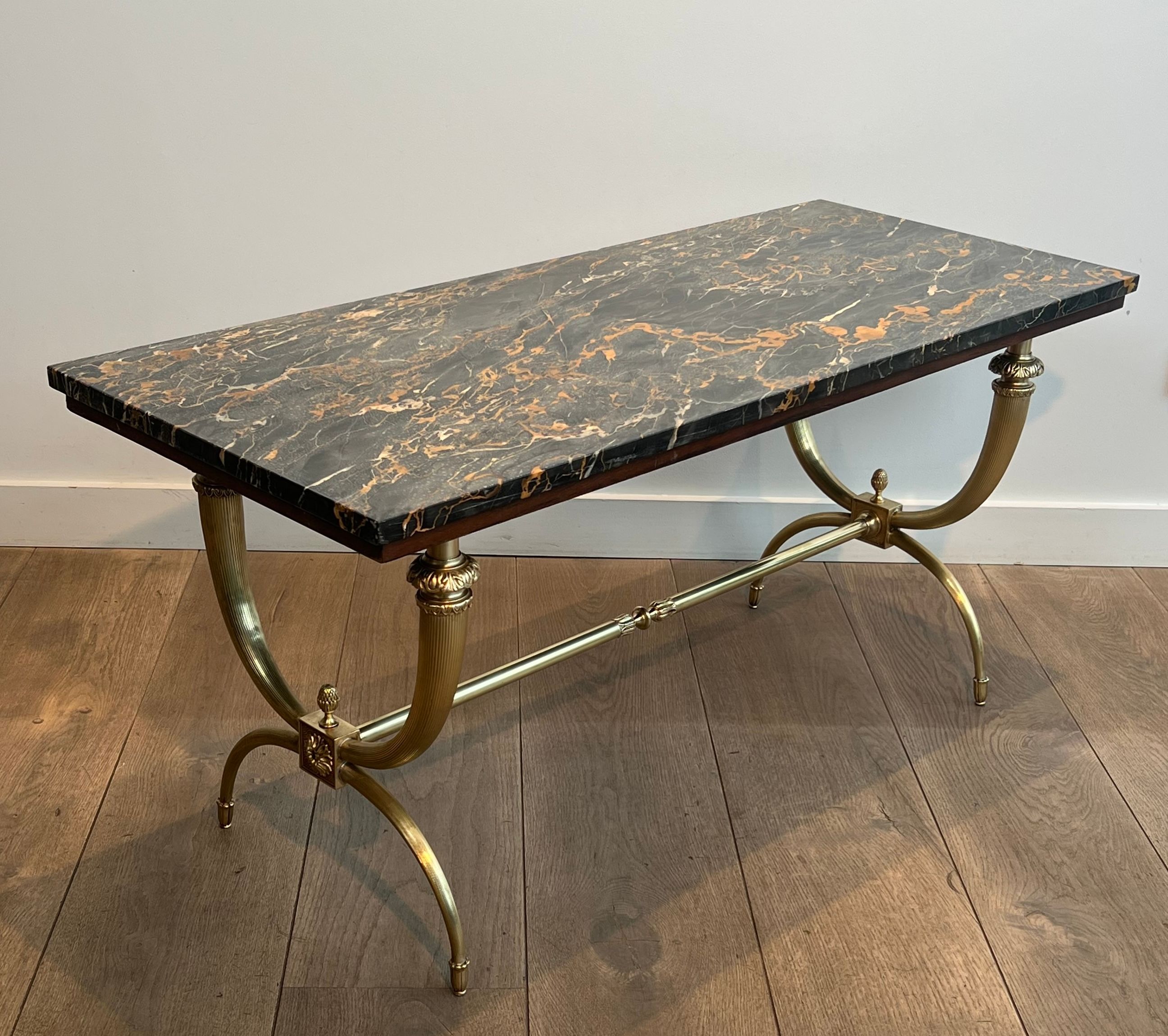 Raymond Subes Brass and Marble Neoclassical Style Coffee Table
