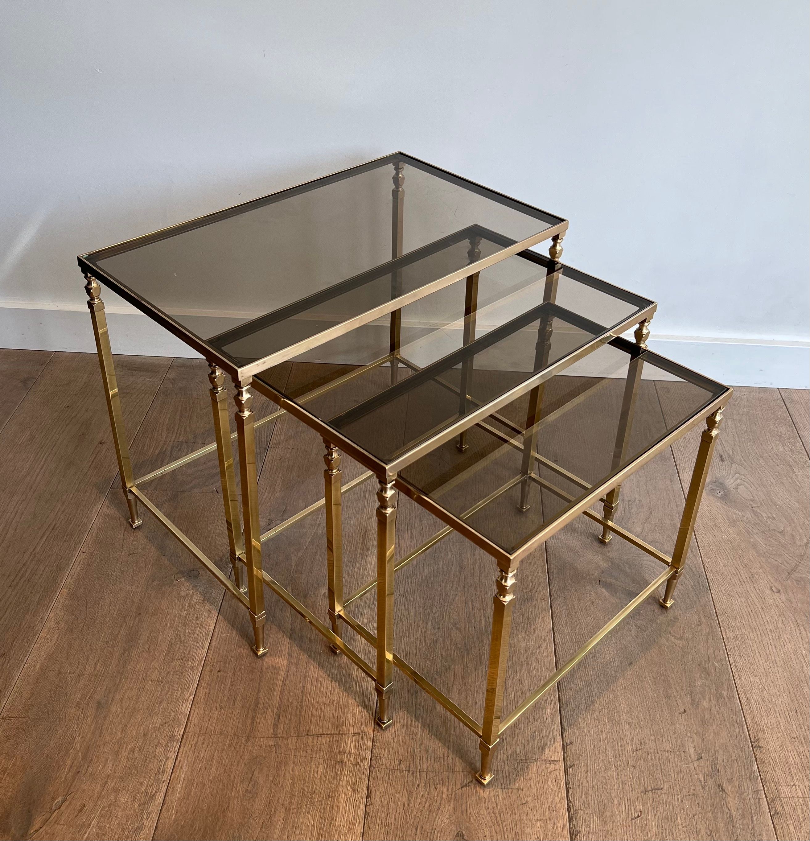 Neoclassical Style Brass Nesting Tables By Maison Ramsay