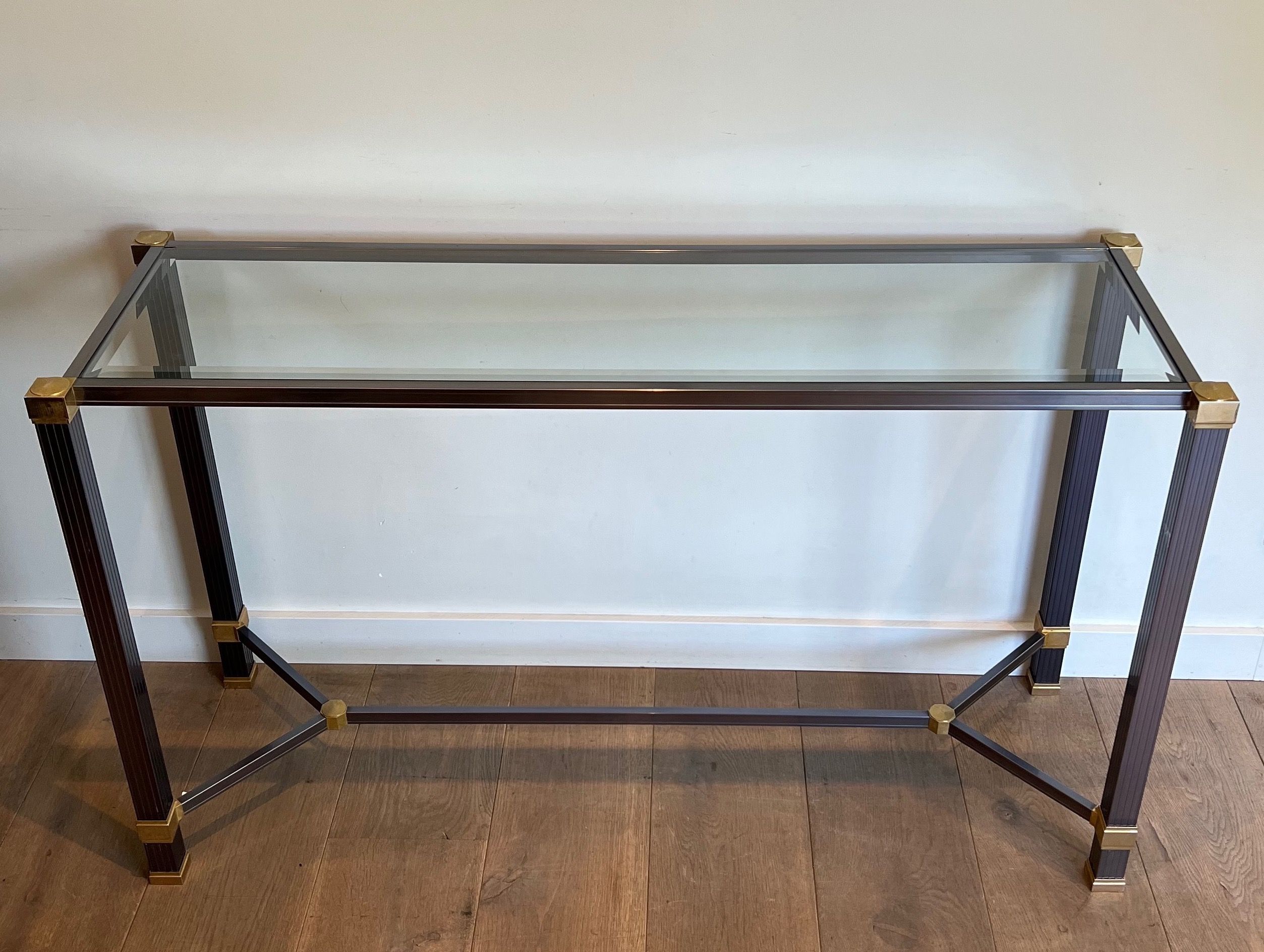 Lacquered Aluminum and Gold Metal Console by Pierre Vandel