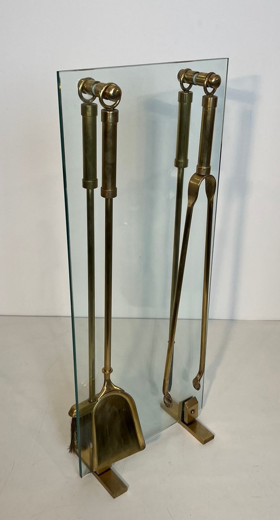 Glass and Brass Design Fireplace Tools