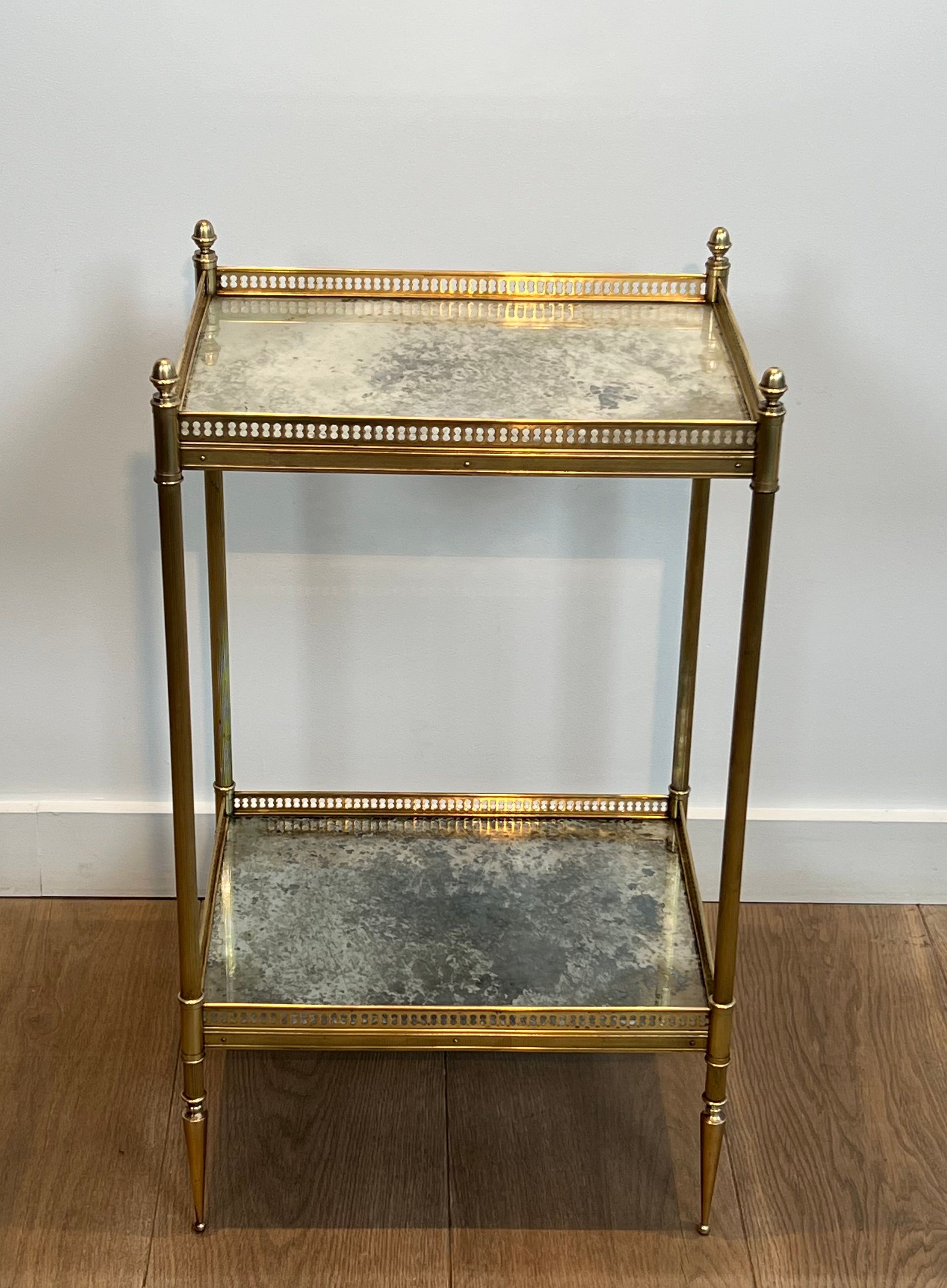 Bout de Canapé en Laiton à Double Plateaux de Miroirs Antiques de la Maison Jansen