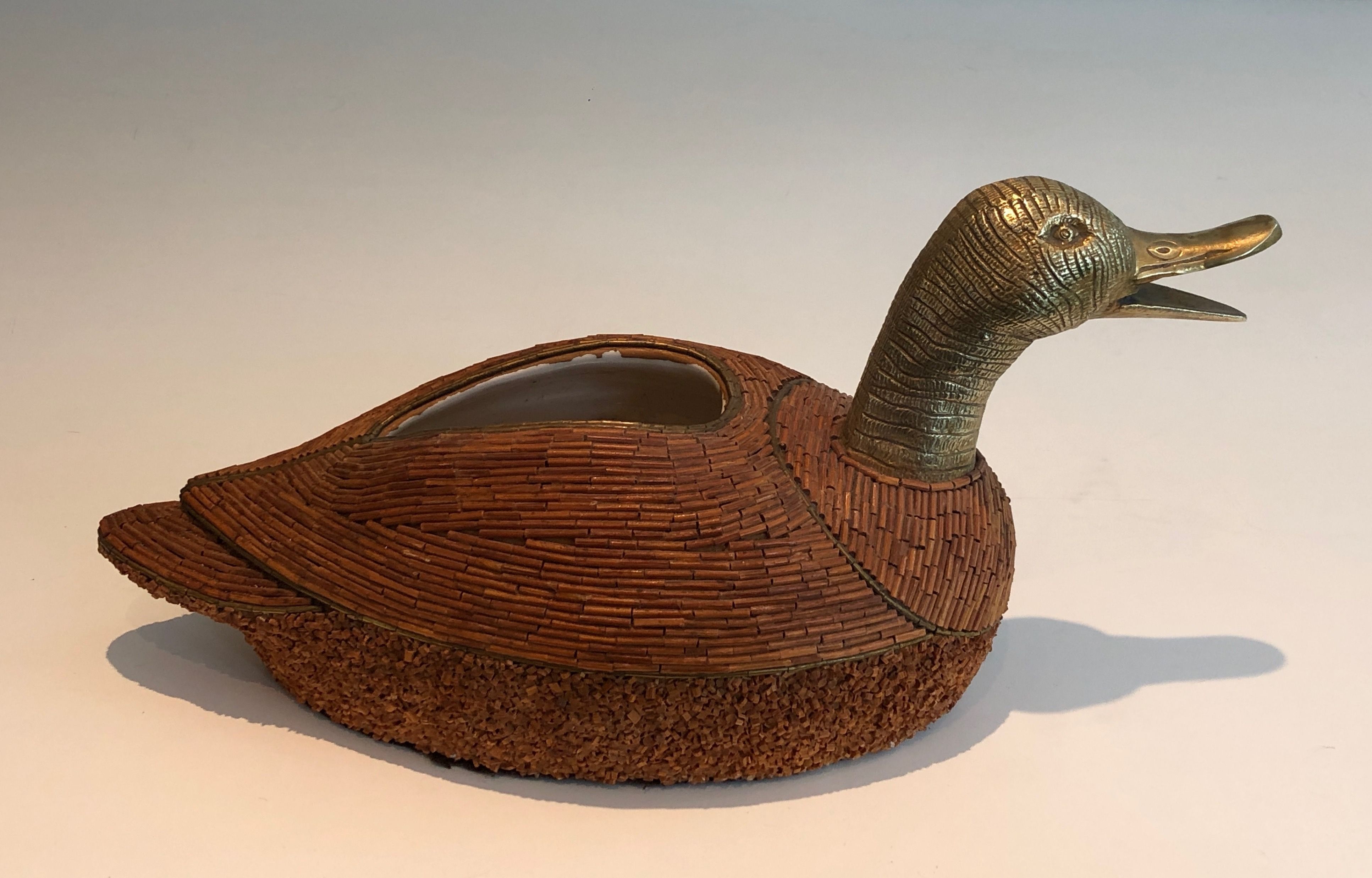 Duck Vide-Poche in Ceramic and Brass. Around 1970