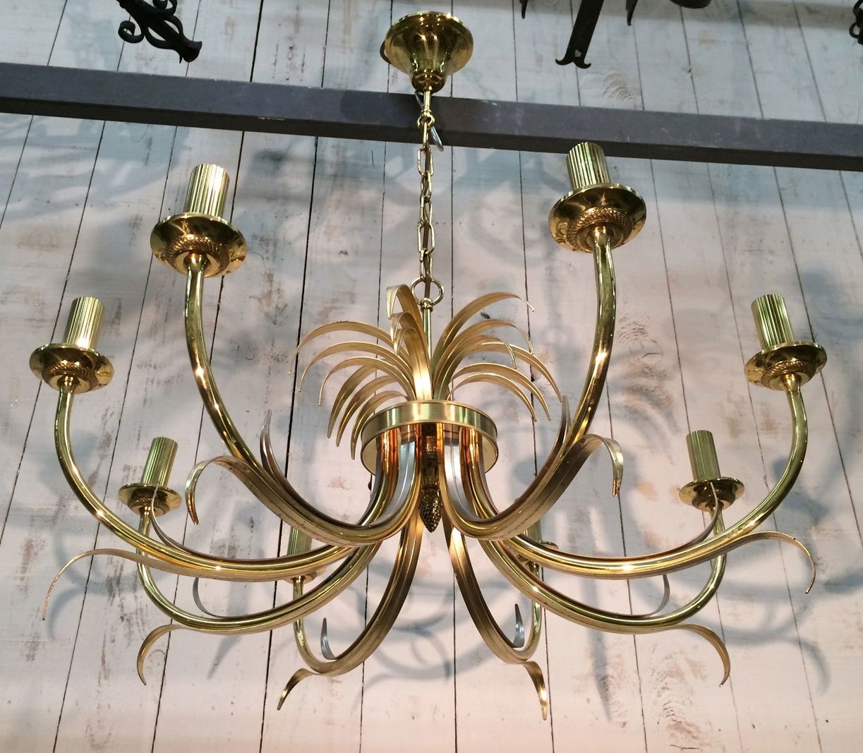 Brushed Metal and Gilt Metal Pineapple Chandelier in the Style of Maison Charles