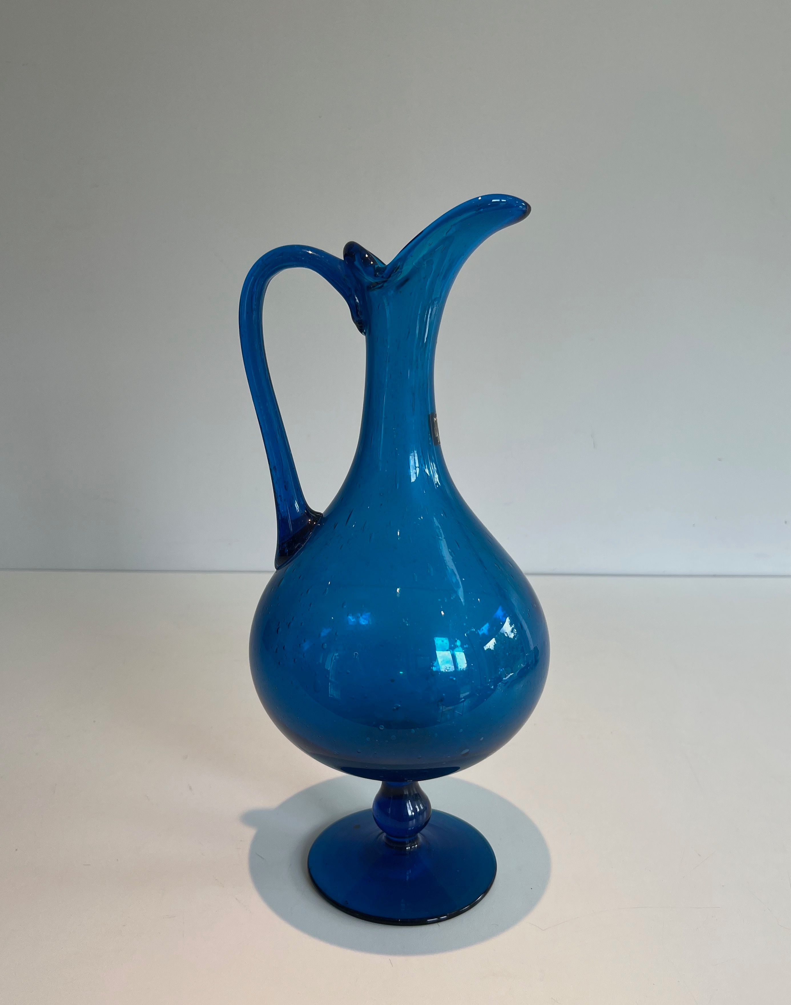 Blueish Glass Pitcher Signed Still Novo