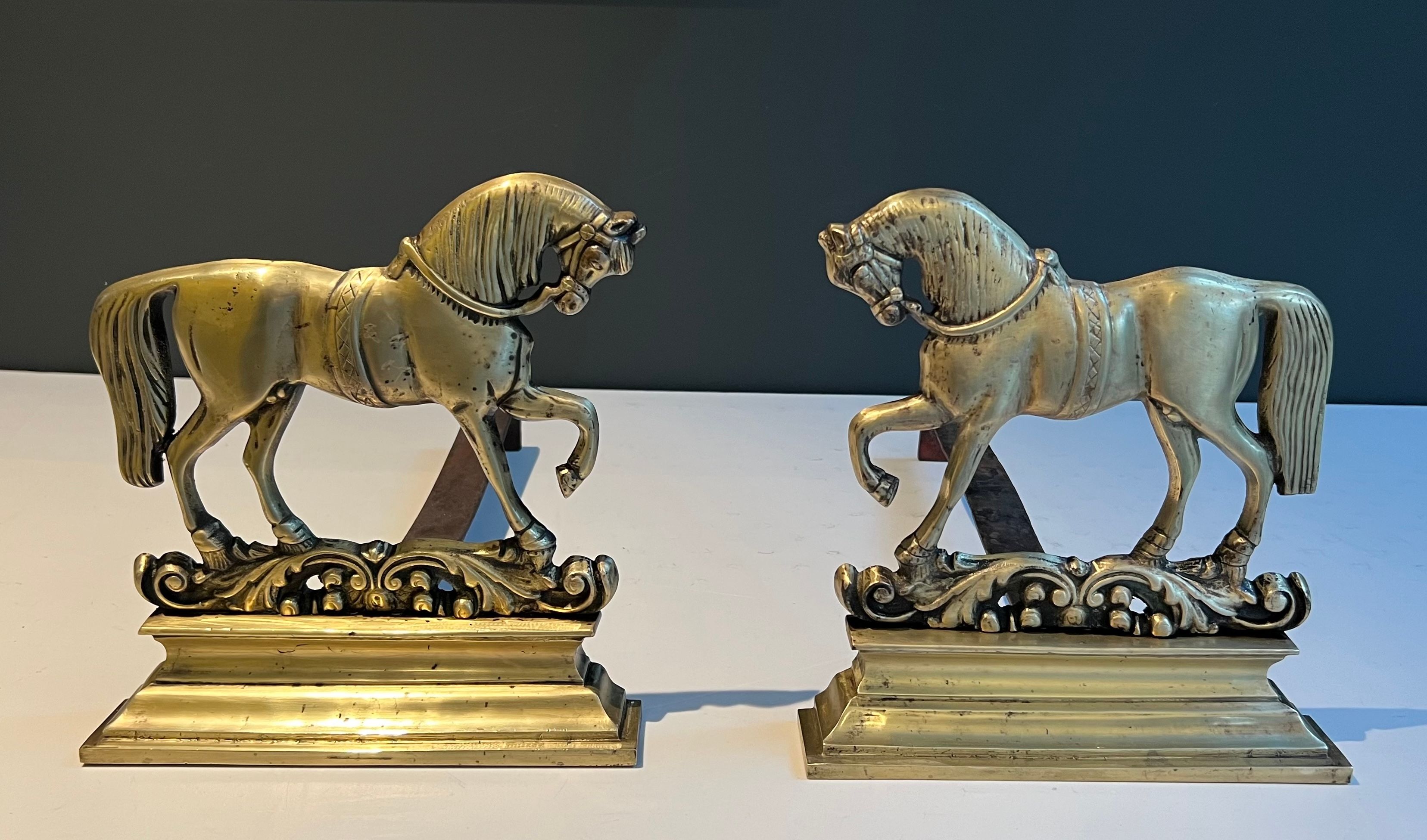 Pair of Bronze Horses Andirons