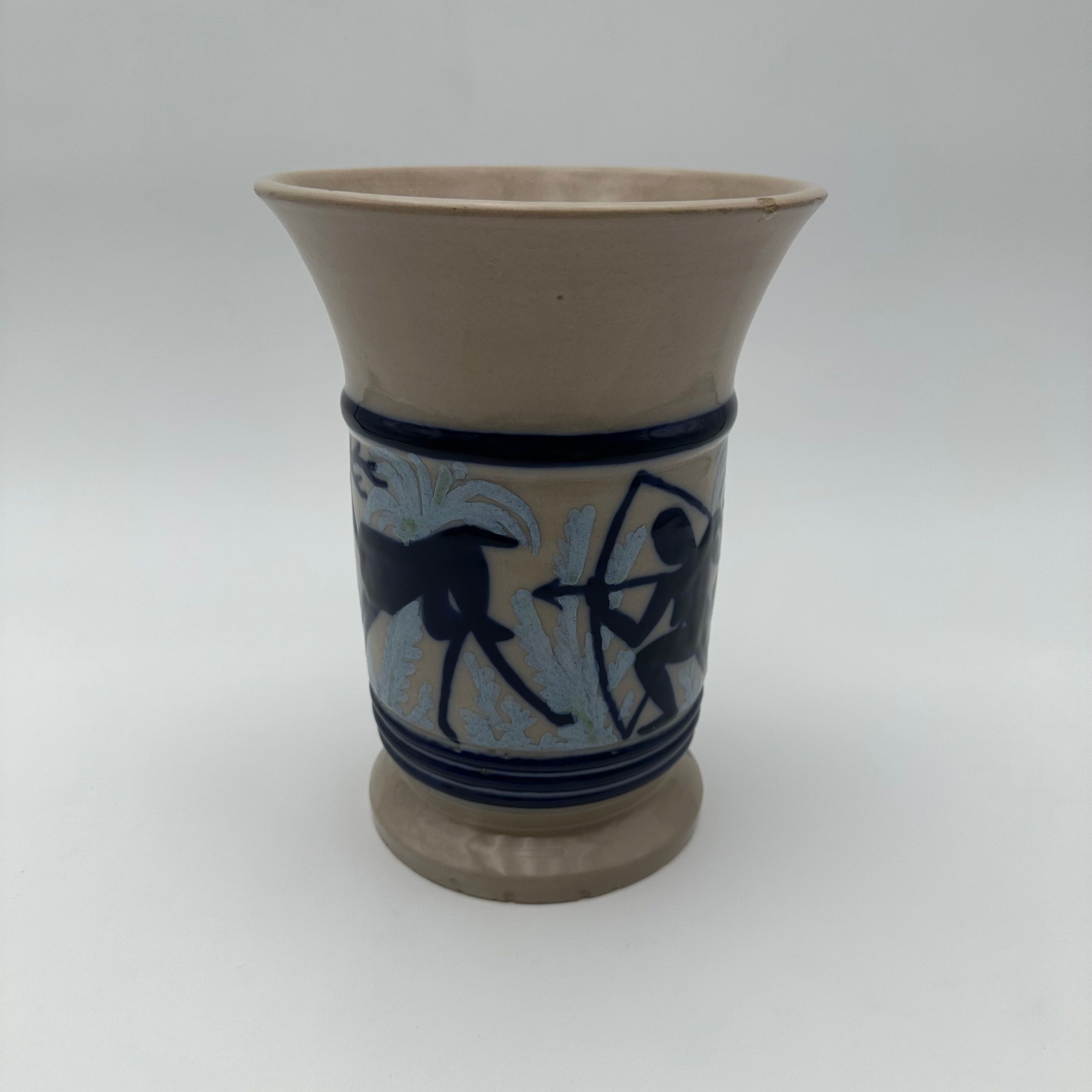 Figurative Ceramic Vase Depicting a Hunting Scene – Circa 1930