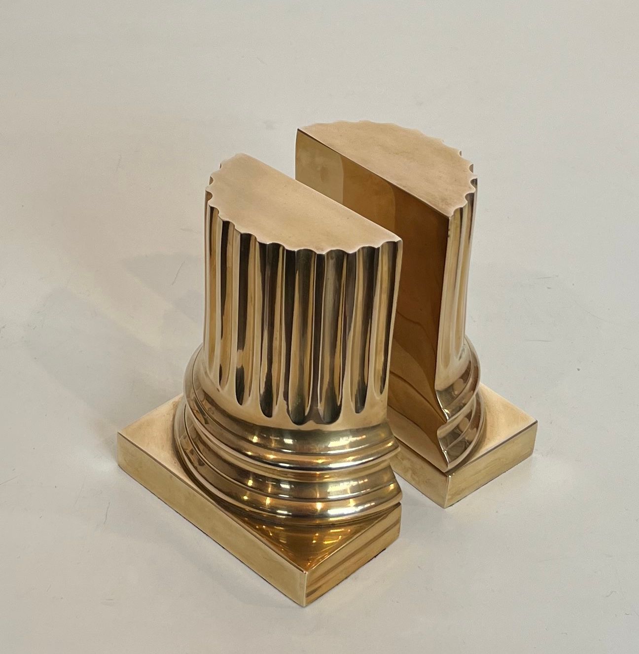 Pair of Brass Bookends Representing Columns