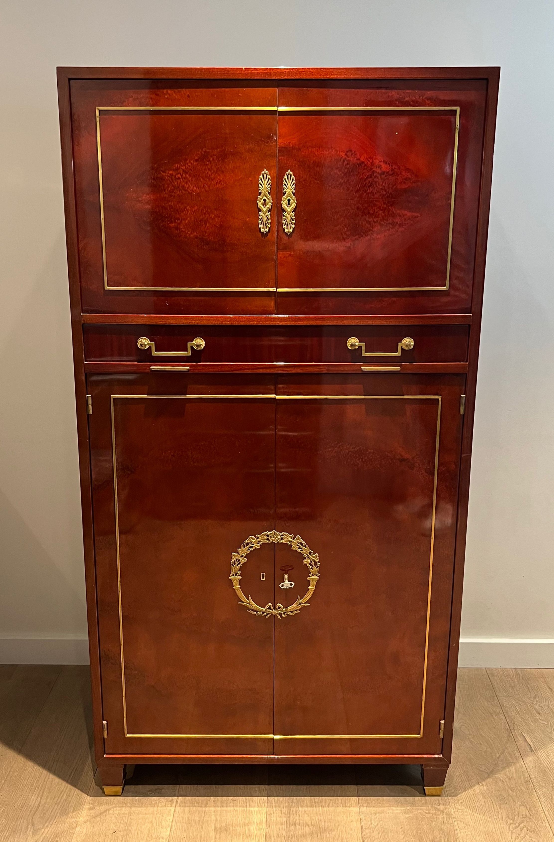 Empire Style Secretary Furniture in Flamed Mahogany in the Style of Aldo Tura