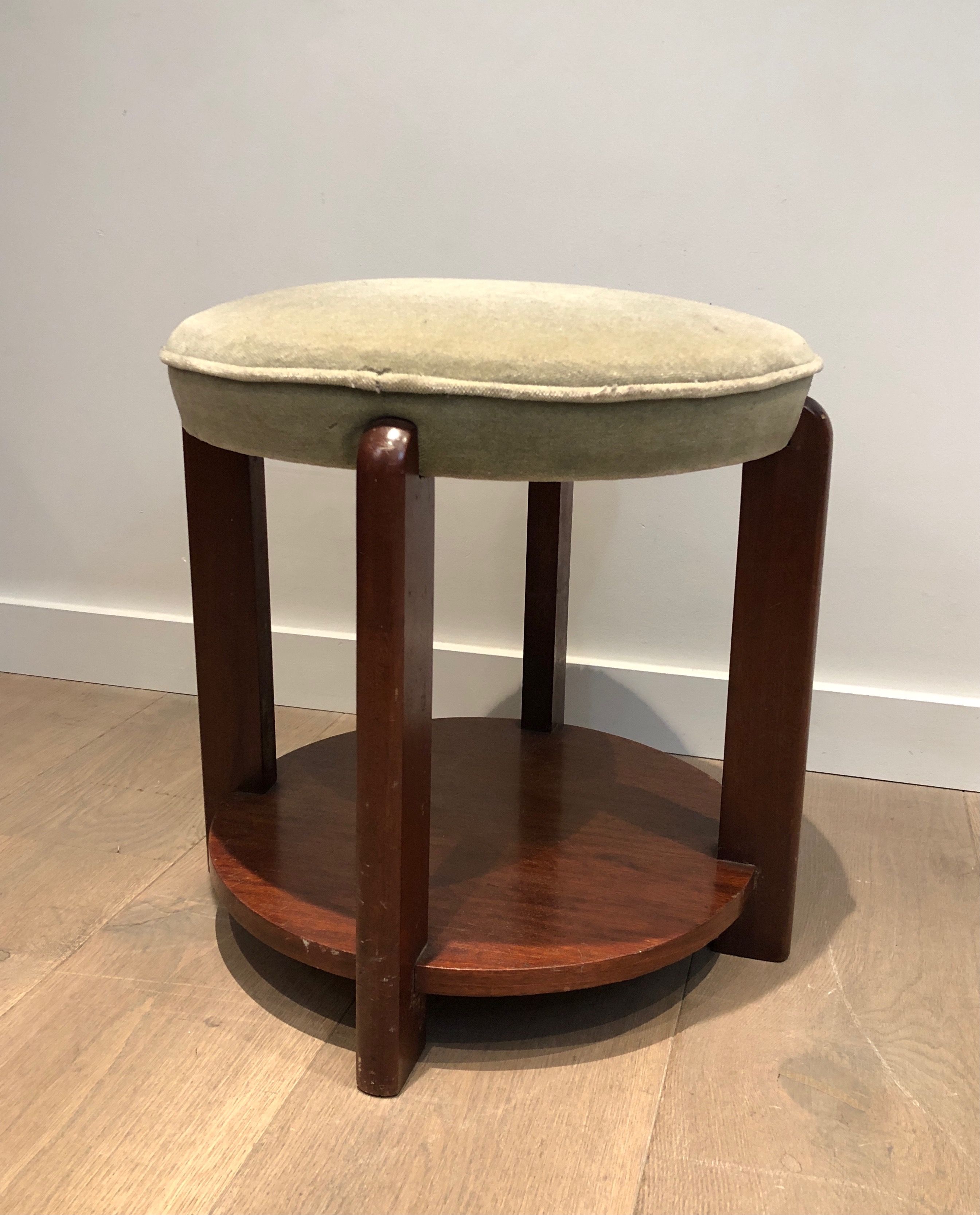 Mahogany Stool with Velvet Seat