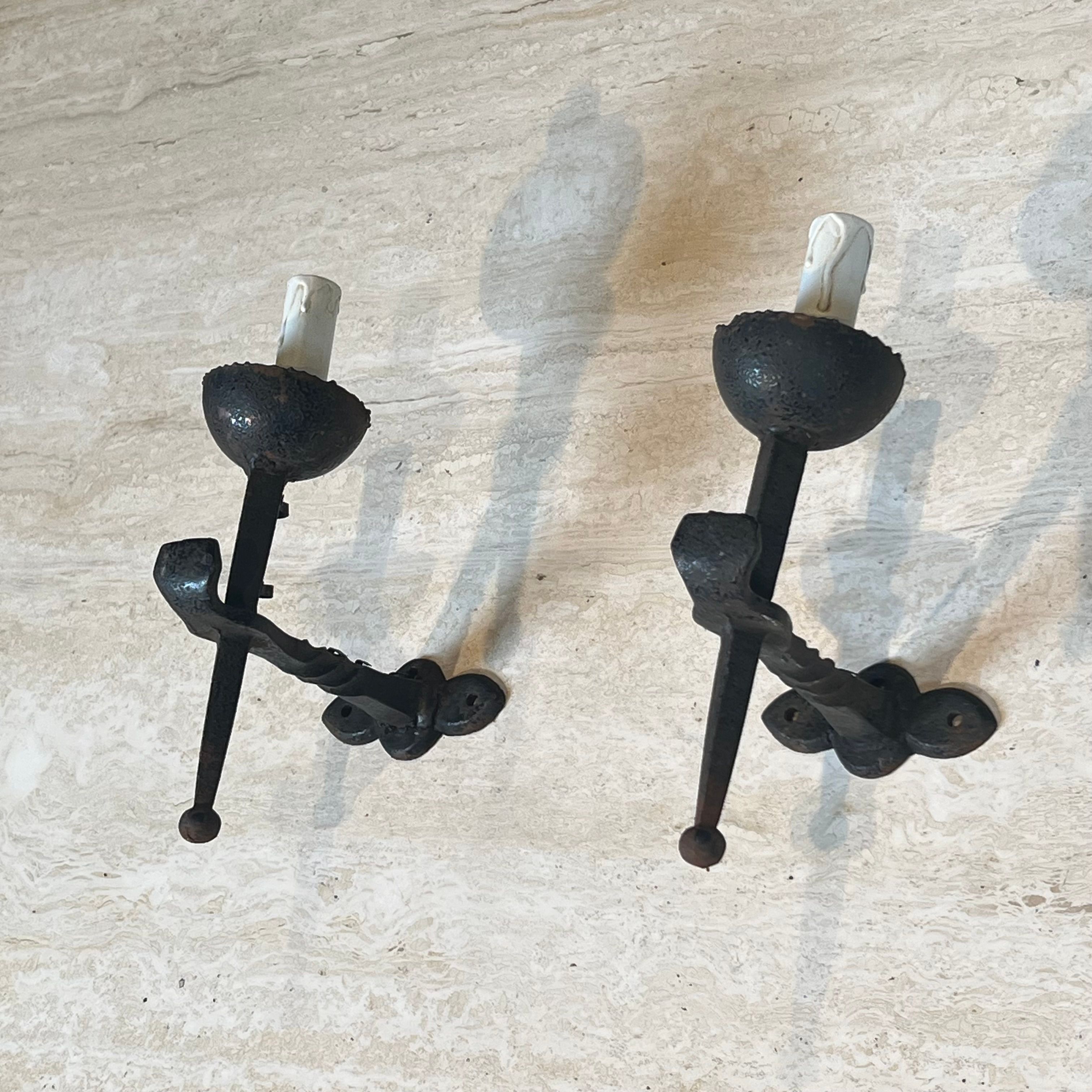 Pair of Gothic Style Wrought Iron Wall Lights