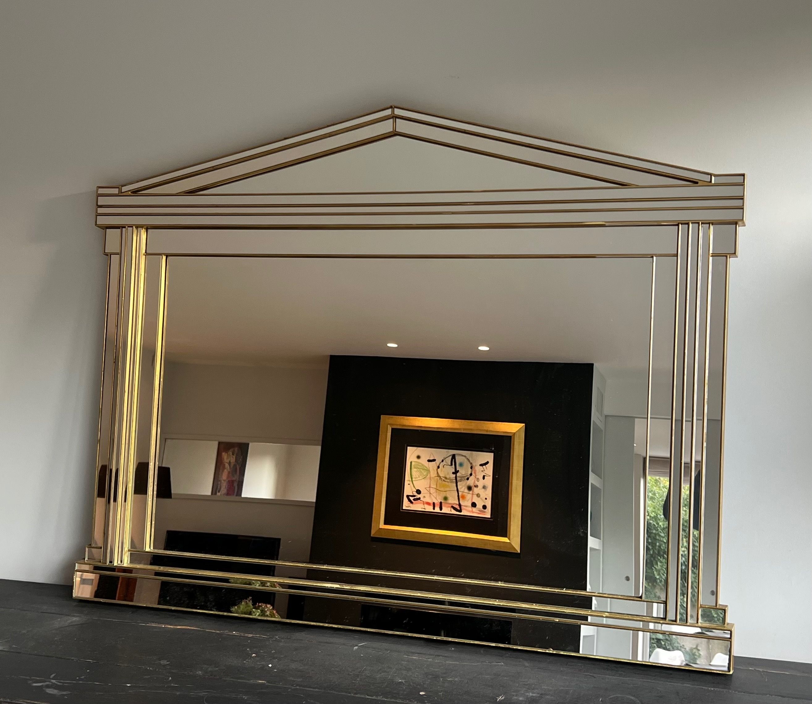 Large Domus Mirror in Wood, Gold Plexiglass and Mirrors