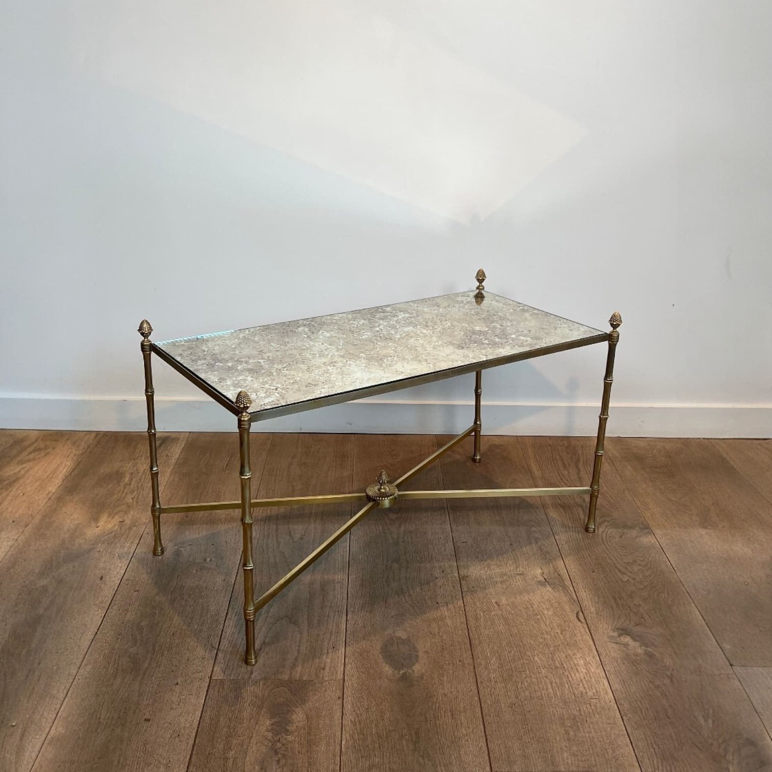 Maison Baguès Coffee Table in Brass and Venere Mirror, Circa 1970